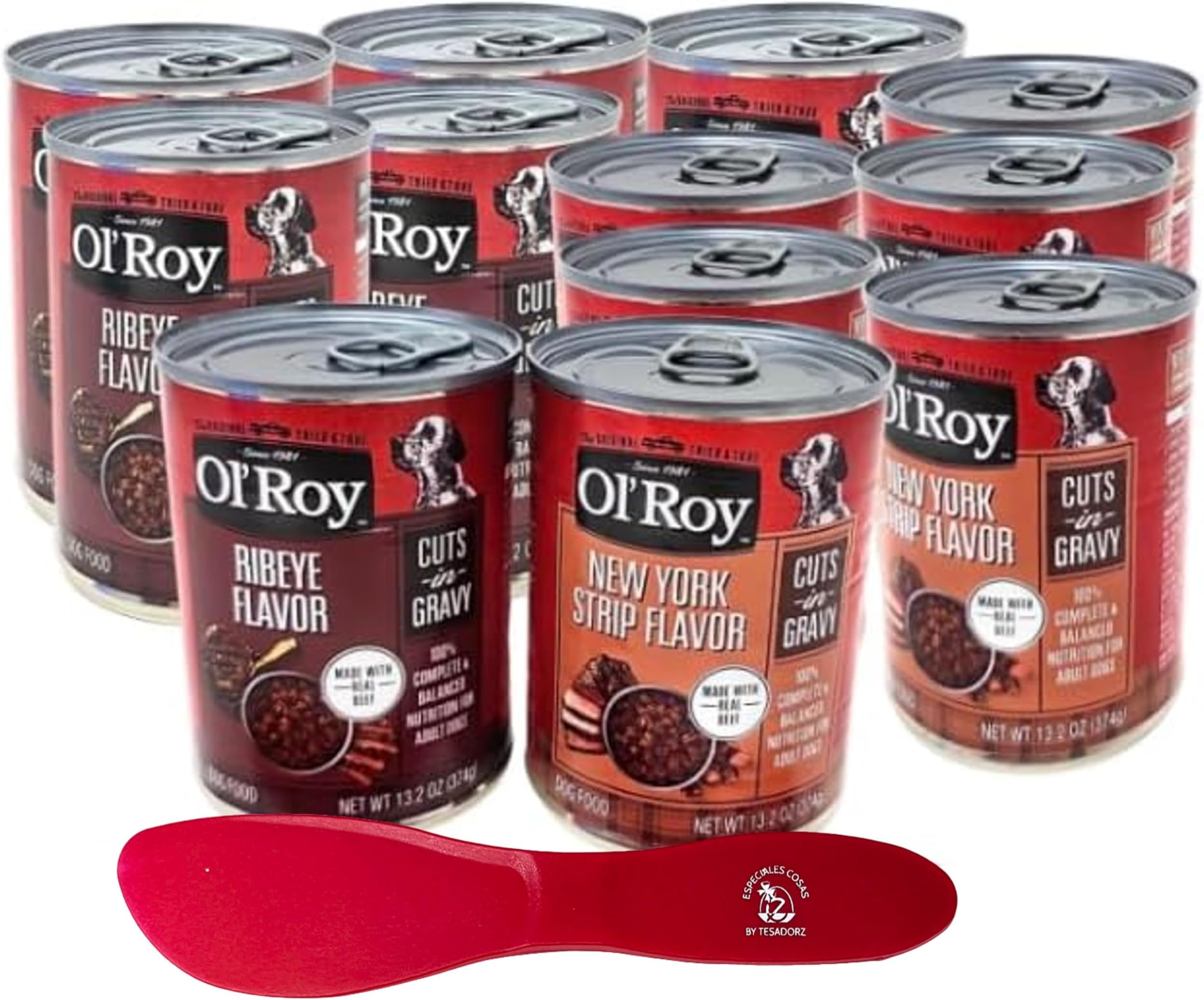 TesadorzSpatula and Ol' Roy Ribeye and New York Strip Steak Flavor 13.2oz Cans (Pack of 12) Wet Adult Dog Food Bundle