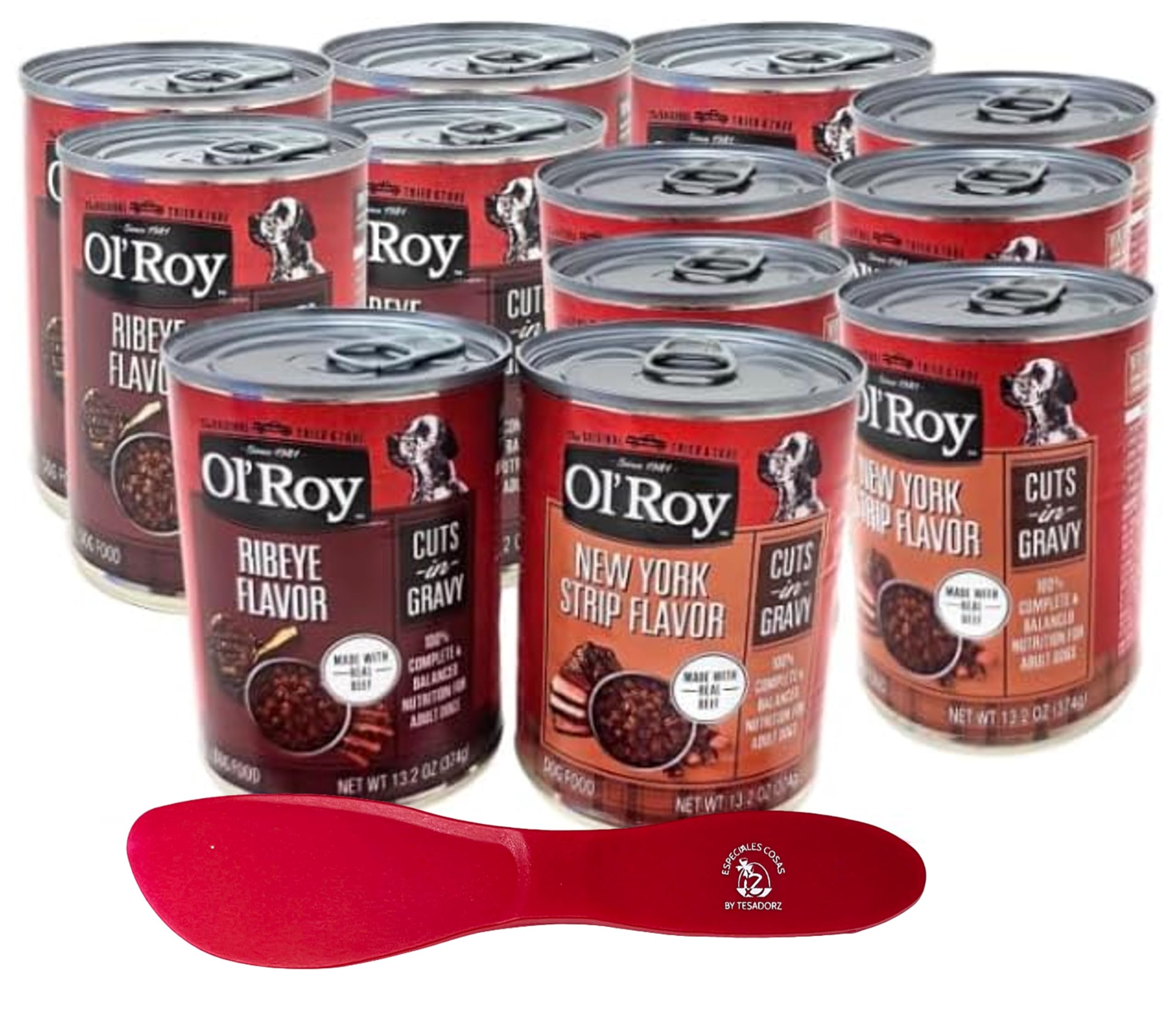 TesadorzSpatula and Ol' Roy Ribeye and New York Strip Steak Flavor 13.2oz Cans (Pack of 12) Wet Adult Dog Food Bundle