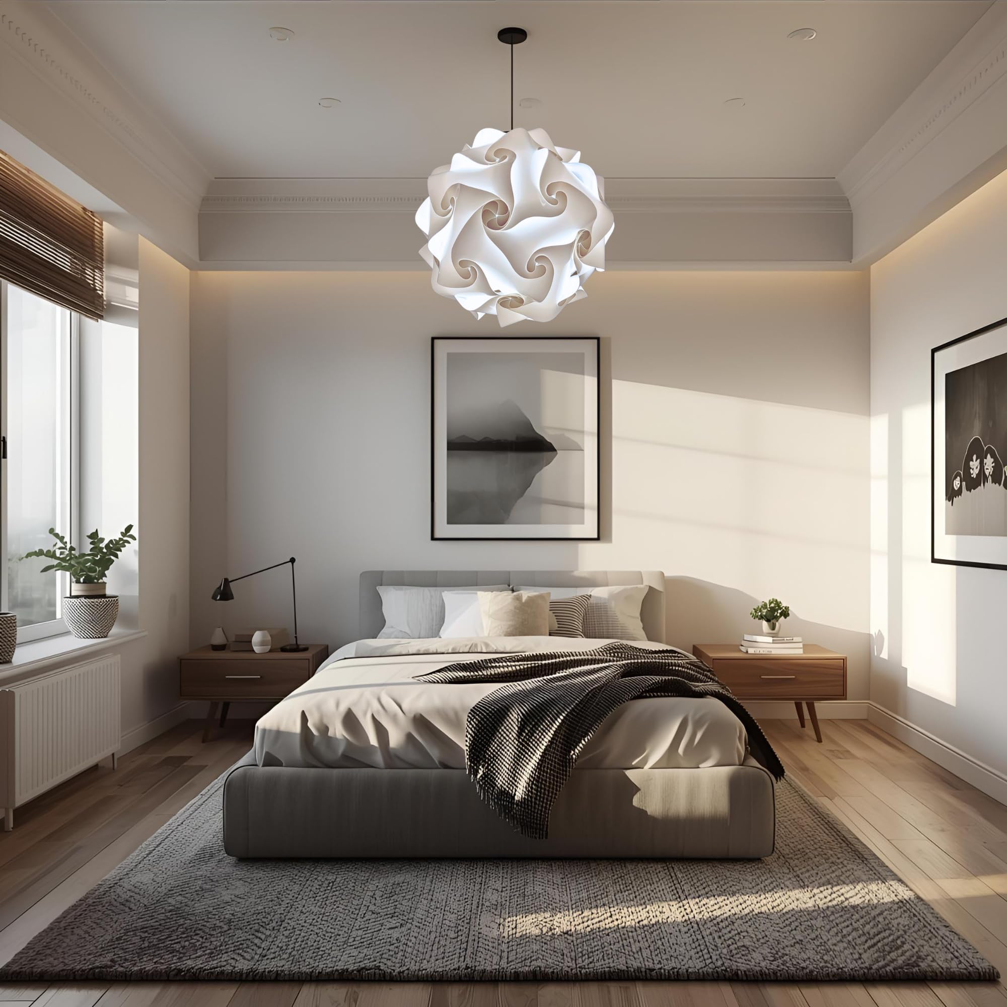 Lampadesign® Lampada a sospensione moderna Camera da letto soggiorno cucina FIOCCO Sfera bianca 50 cm Lampadario moderno elegante Luce sala da pranzo centro tavolo salotto Lampadina led fredda E27