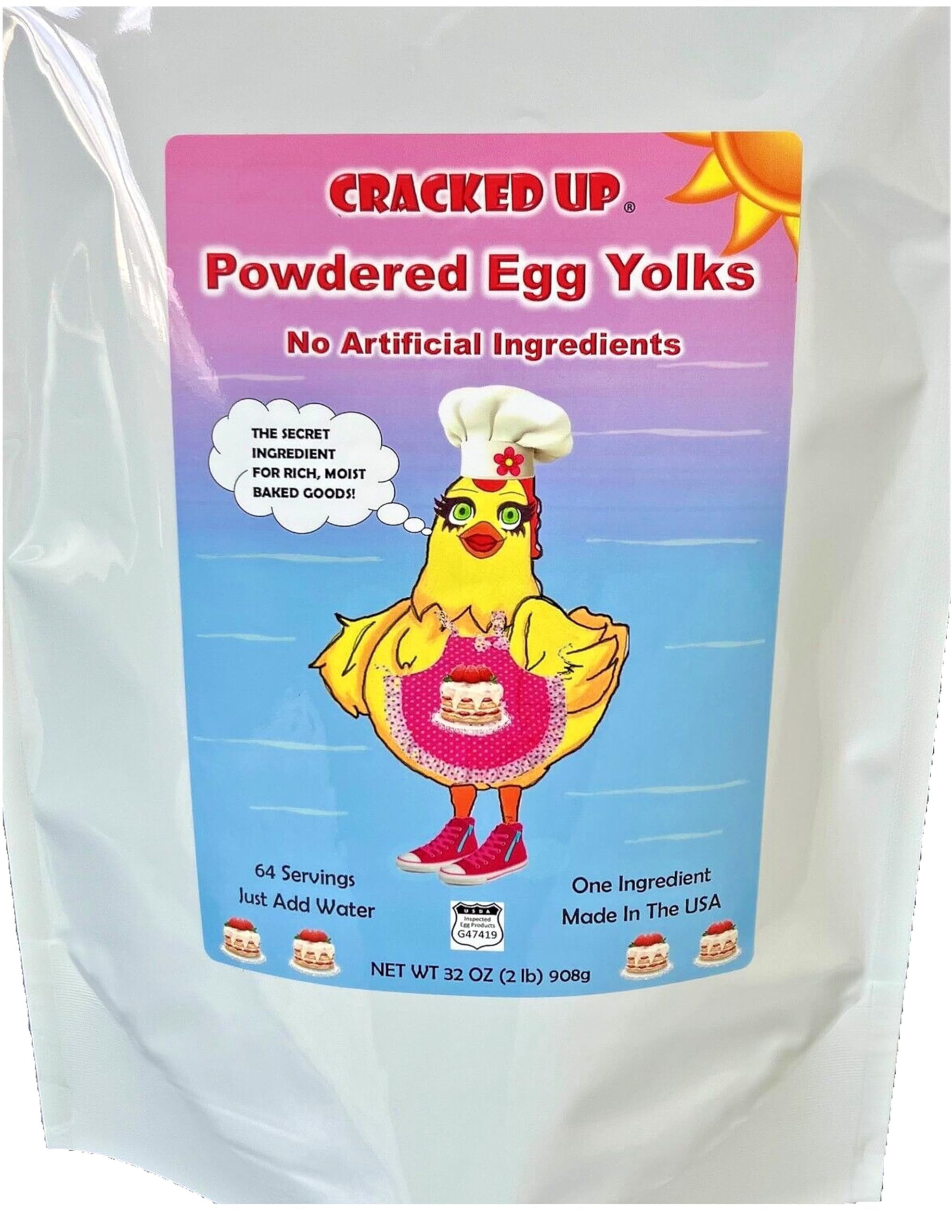 Cage-Free Powdered Egg Yolks, 2 lbs (32oz), 100% Powdered Egg Yolks. Only 1 Ingredient. Non-GMO. Nothing Artificial. Egg Yolks are the secret ingredient for Rich, Moist Baked Goods. Use in Desserts, Pastries, and Custards. Wholesome, Nutritious, and Healthy. USDA-Licensed Facility. Made in the USA.