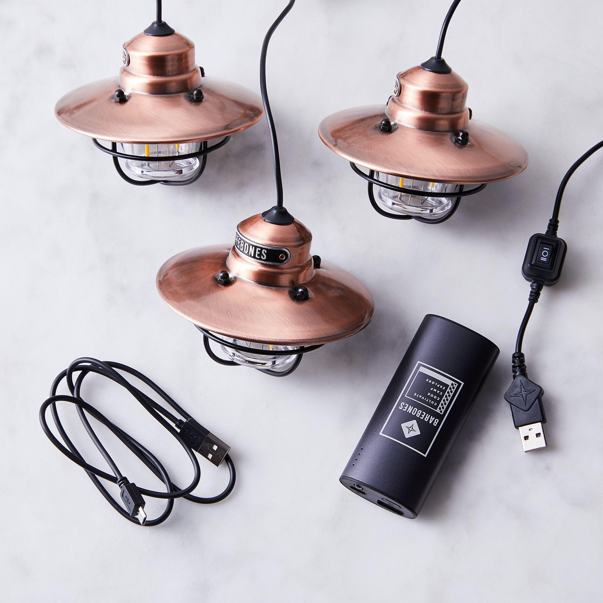 Barebones Edison Pendant String Lights - Kupfer, 3 Edison-Style LED-Glühbirnen mit 3-Meter-Kabel, energieeffiziente Außenlaternen für Terrasse, Garten oder Indoor-Deko
