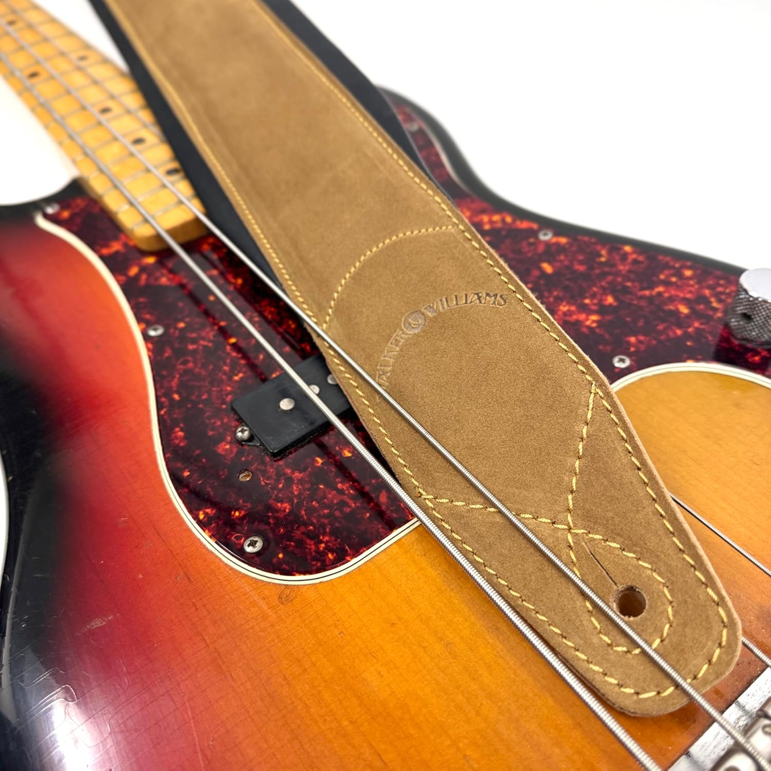 Walker & Williams C-22-SB New Handmade Super Soft Tan Signature Napa Leather 3" Wide Guitar Strap For Acoustic, Electric, And Bass Guitars