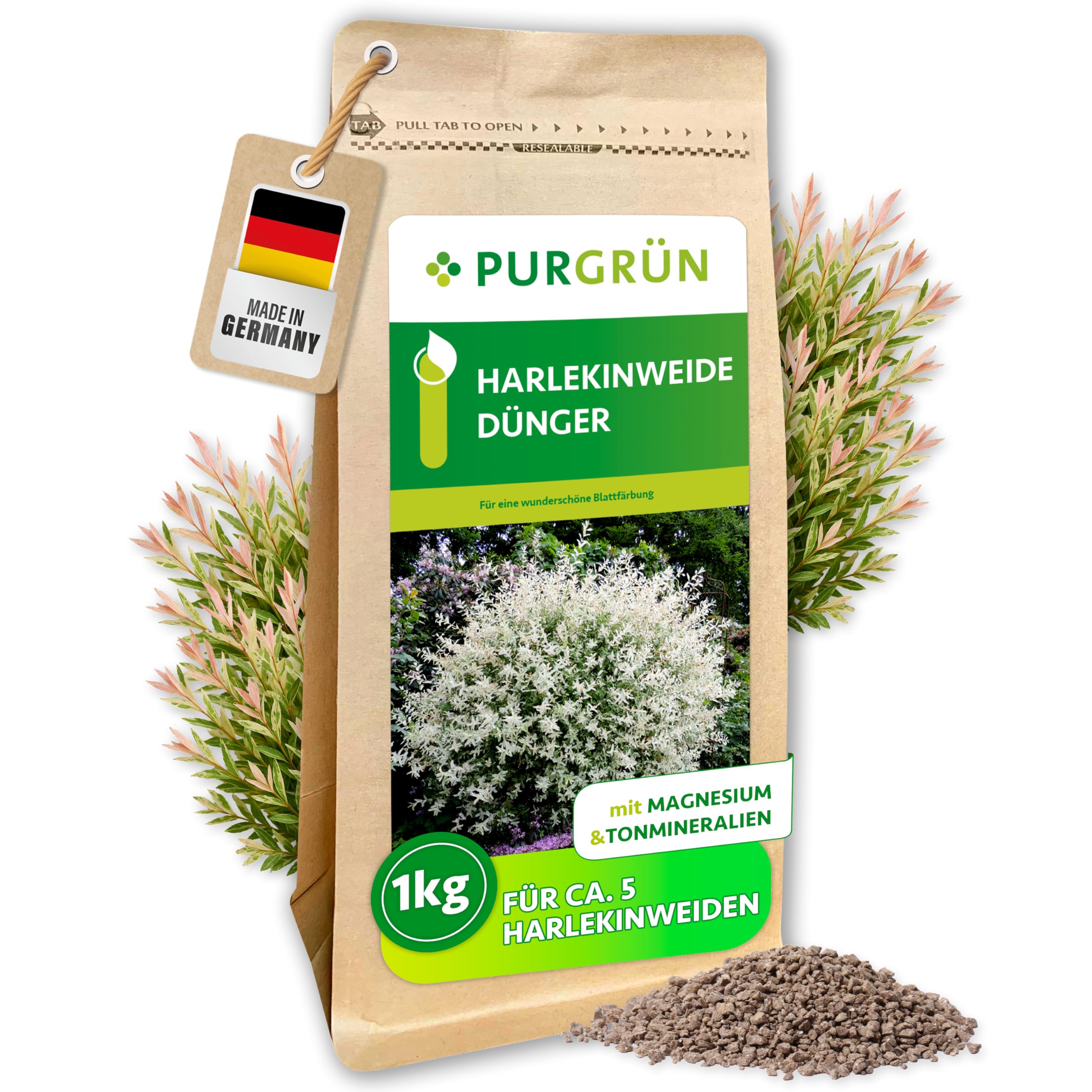 Harlekinweide-Dünger 1 kg – Organisch-mineralische Rezeptur – Feinkörniges Krümelgranulat – NPK 5+4+6 – Extra Magnesium für prächtige Blüten – Verbessert die Bodenqualität