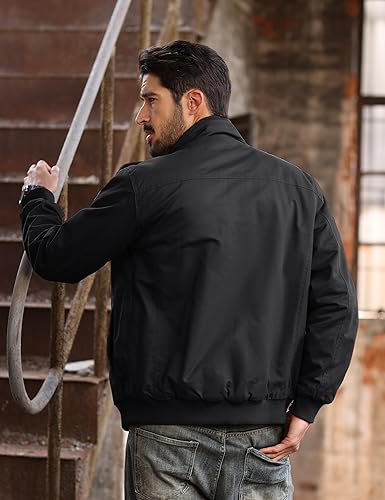 Miniatura 3 de TACVASEN Chaqueta de invierno para hombre, con forro polar, chaqueta militar cargo, cortavientos con cremallera frontal, cuello levantado, abrigo