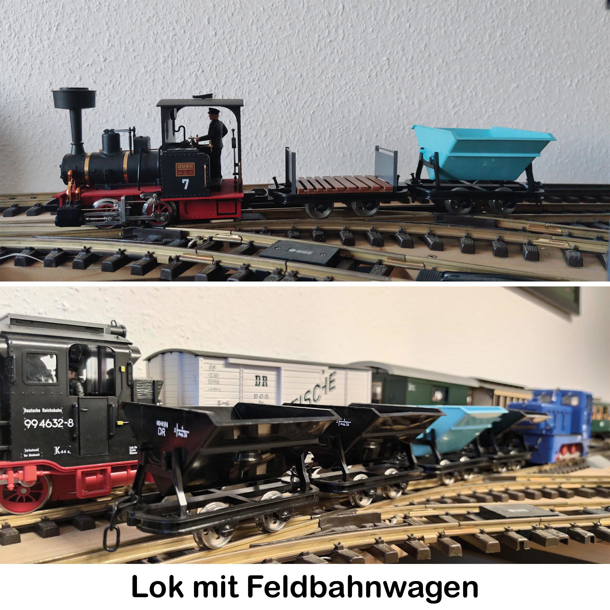 Kipplore mit Bremserbühne mintgrün - Grubenhunt Feldbahnwagen - Selbstbauwagen/Bausatzwagen - Gartenbahn Spur G
