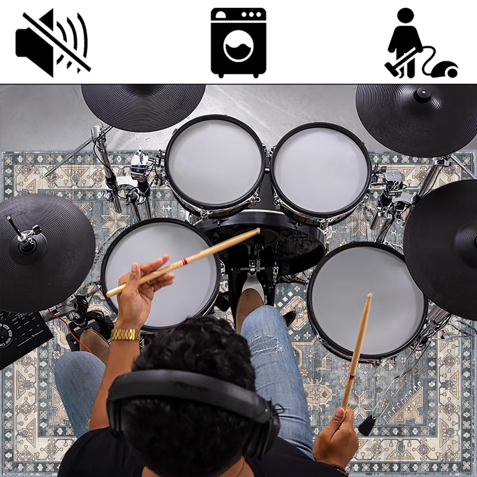 Alfombra Bateria Electronica Antivibrante Antideslizante Alfombras Bateria 150 x 120 cm Insonorizacion Alfombrilla de Tambor para Baterías Acústico Caja Bombo y Otros Instrumentos Musicales
