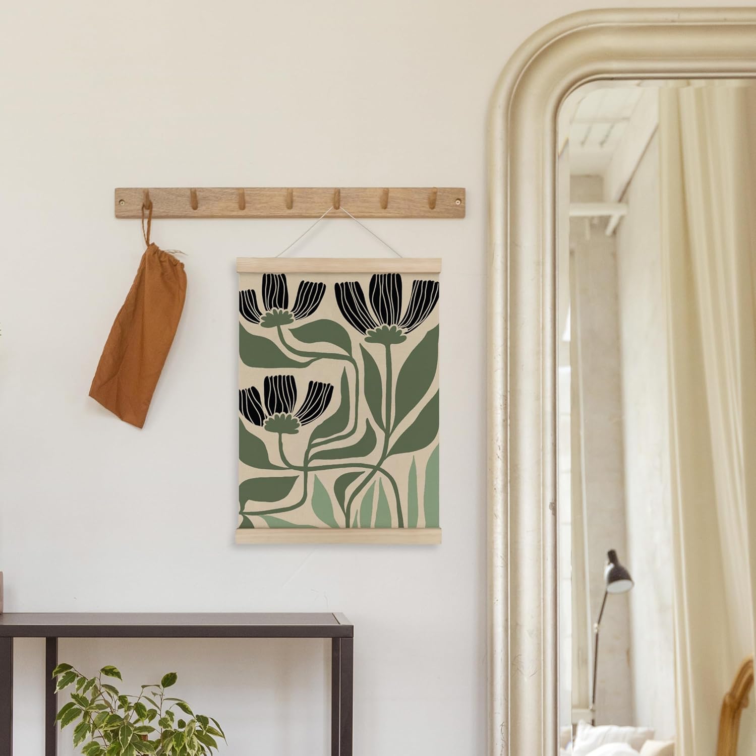 HRQKO Boho Sage Green Flowers Wall Art Hanger Frame Set of 2, Preppy Room Botanical Poster Wall Art with Wooden Frames, Boho Floral Wall Hanging Decor for Girls Dorm Bedroom, 12x16 Inch