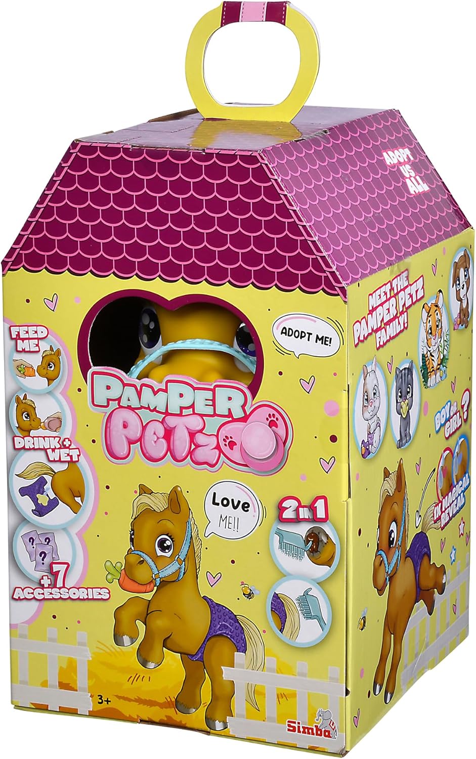Simba 105950009 Pamper Petz Pony, 24 cm Toy Horse with Drinking and Wet Function, Foal, Combable Tail, Colour Change, Animal Baby with Nappy, 11 Surprises, for Girls and Boys from 3 Years