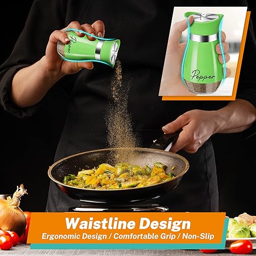 Miniatura 5 de Juego de saleros y pimenteros, coctelera de sal y pimienta con fondo de vidrio de 4 onzas con tapa de acero inoxidable para mesa de cocina,