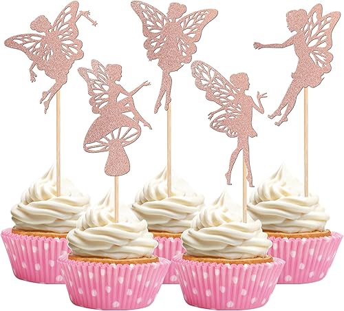 30 piezas de adornos para cupcakes de hadas, flores con purpurina, ángel, hada, ballet, bailarina, cupcakes, para boda, despedida de soltera, baby