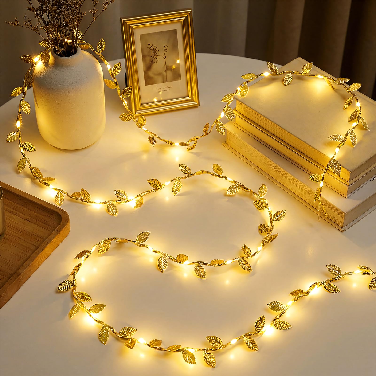 Ninonly Gold Leaf Fairy Lights, 5m 50 LED Artificial Ivy String Lights, Battery Operated Fake Ivy Garland Decor for Bedroom Wall Balcony Wedding