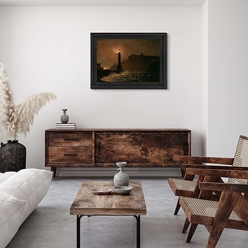 Miniatura 3 de A Lighthouse on Fire at Night 1734 by Joseph Wright of Derby Lienzo enmarcado para decoración de pared  Lienzo de reproducción de pintura de obra