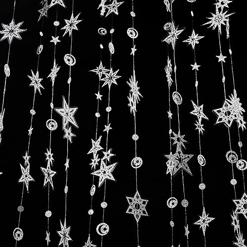 Miniatura 9 de Cheerland Guirnaldas de estrellas azules reales, decoraciones de fiesta de estrellas con purpurina, guirnalda de estrellas de luna, serpentinas