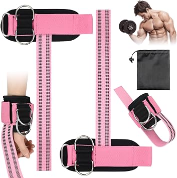 2pcs Weight Lifting Straps - Anti-Slip Lifting Straps with D Ring for Cable Machine Workout Wrist Support and Cuff Attachment Gym Wrist Straps Weightlifting for Men Women Pink