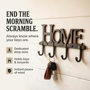 LuLu Decor, Cast Iron Home Shape Key Holder, Coat Hanger Decorative Wall Hook Antique cast Iron Vintage Style