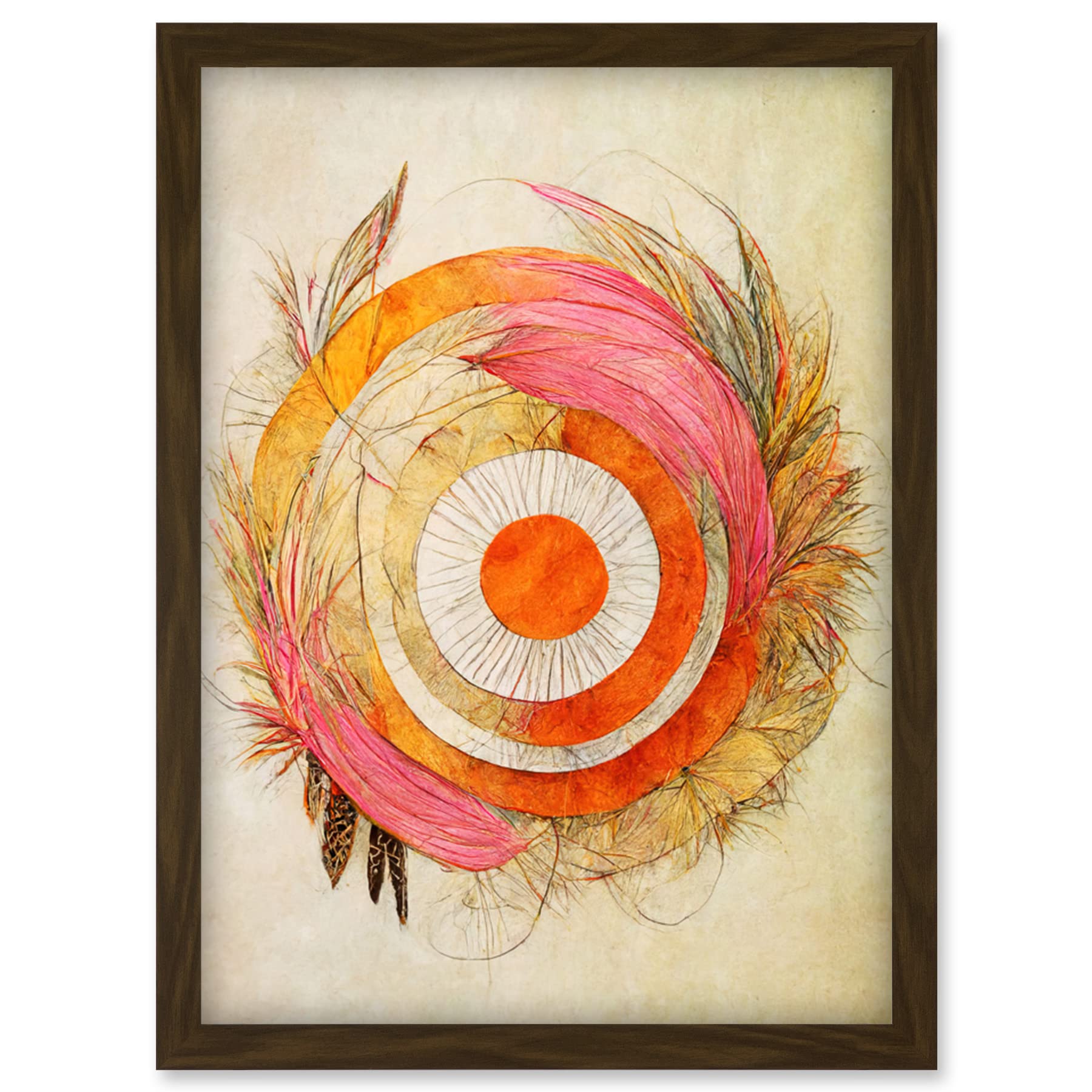 Doppelganger33 LTD Abstract Dreamcatcher With Feathers In Soft Pastel Palette Artwork Framed Wall Art Print A4