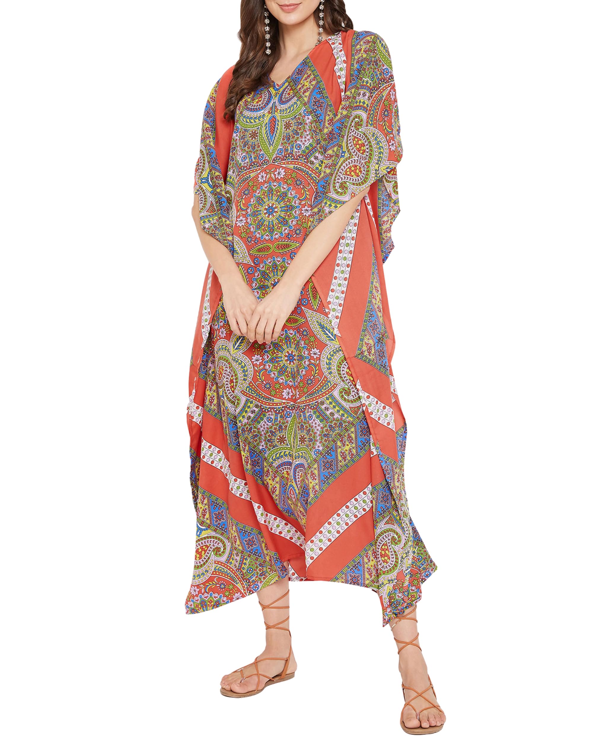 Gypsie Blu Paisley Print Kaftan para las mujeres Poliéster Caftán Vestido Kimono Manga Plus Size Beach Maxi Vestidos - - talla única Más
