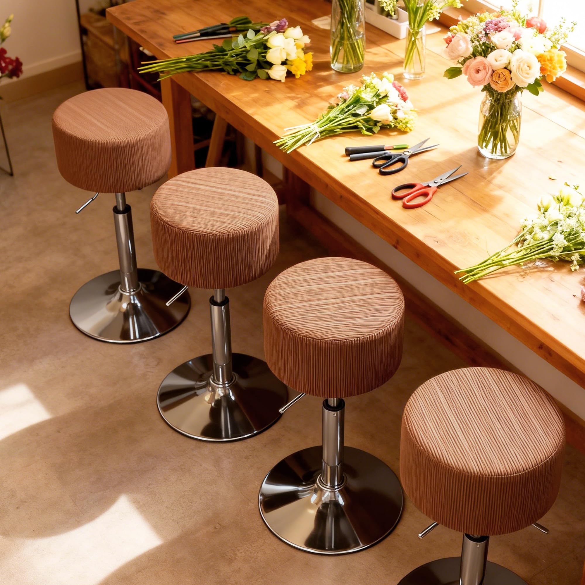 HOMCOM Taburete de Bar Taburete Giratorio Regulable en Altura 52-66 cm Tapizado en Pana Giratorio en 360° Silla Alta para Cocina Comedor Tocador Mostrador Marrón