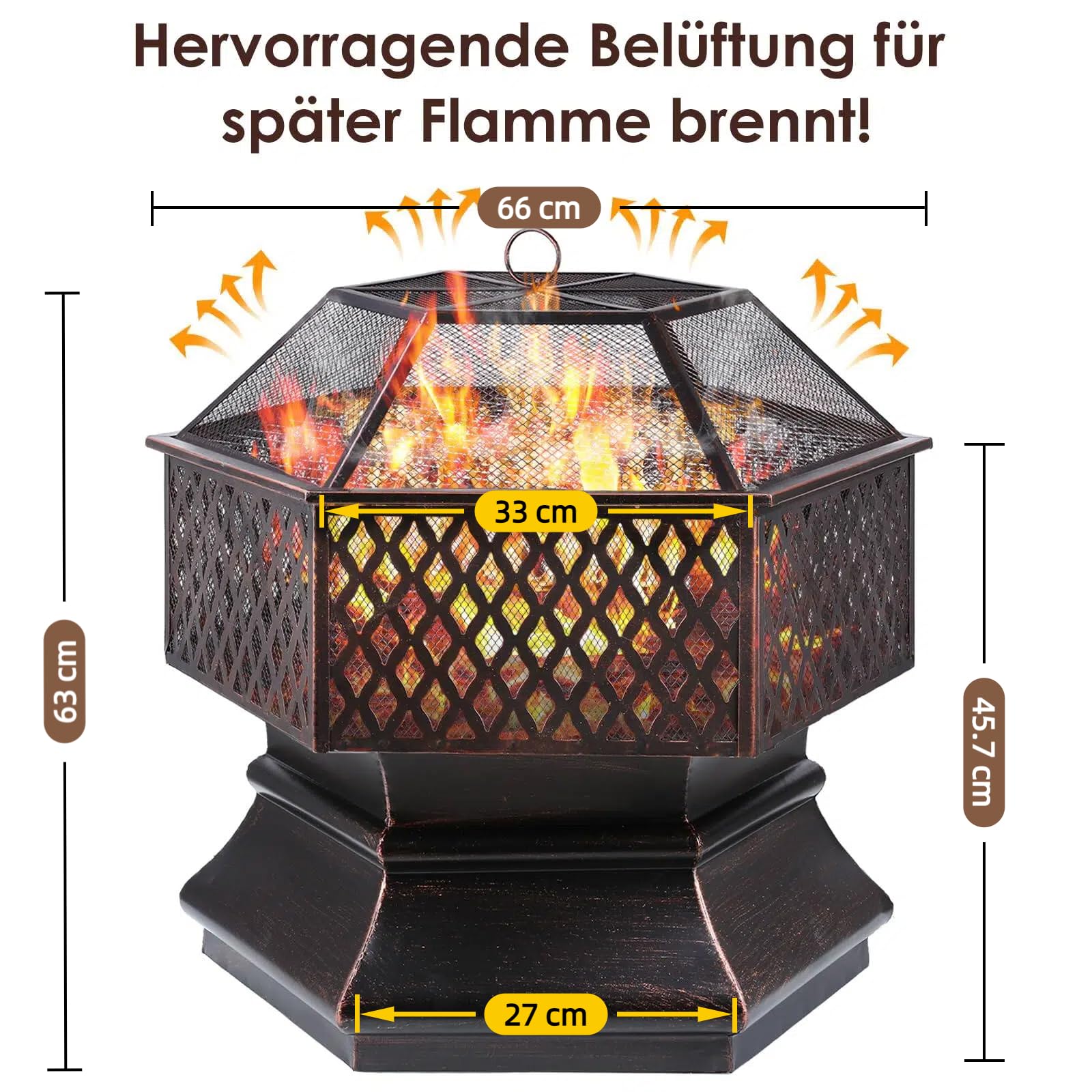 TLSUNNY Misa ogniowa z rusztem do grilla,palenisko z ekranem przeciwiskrowym,66×66×63cm,palenisko zewnętrzne z rusztem na węgiel drzewny i pogrzebacz,beczka ogniowa do ogrodu,na patio,ogrzewania/BBQ