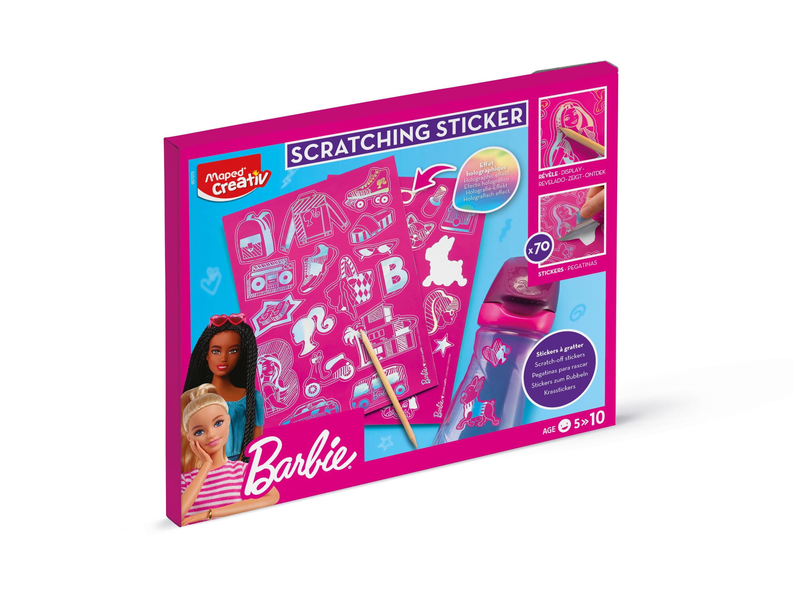 Maped Creativ – Barbie Scratch Stickers – Activity Scratch Stickers for Children – 70 Barbie Stickers with Holographic Effect – Ages 5 and Above