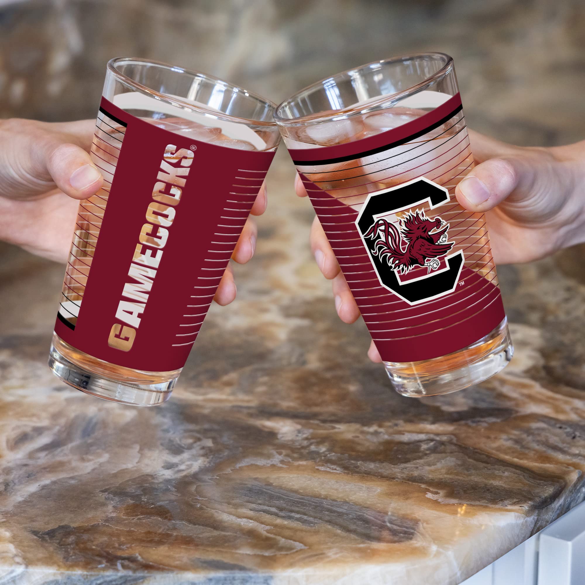 Rico Industries NCAA South Carolina Gamecocks 473 ml Pint-Gläser mit digital gedrucktem Logo, praktisches Set mit 2 klassischen Trinkgläsern für Fans, spülmaschinenfest