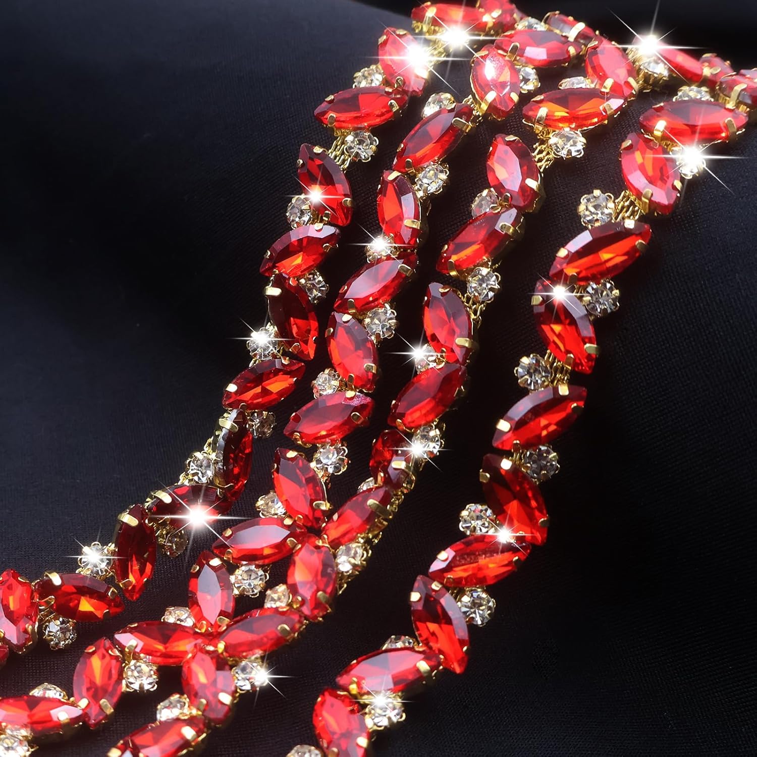 PEARLY JUN 3 Yards Red Rhinestone Chain Trim Rhinestone Trim Chain Crystal Applique Strips DIY Jewelry for Wedding Party Bracelets Craft Bridal Bouquets Embellishment Accessories