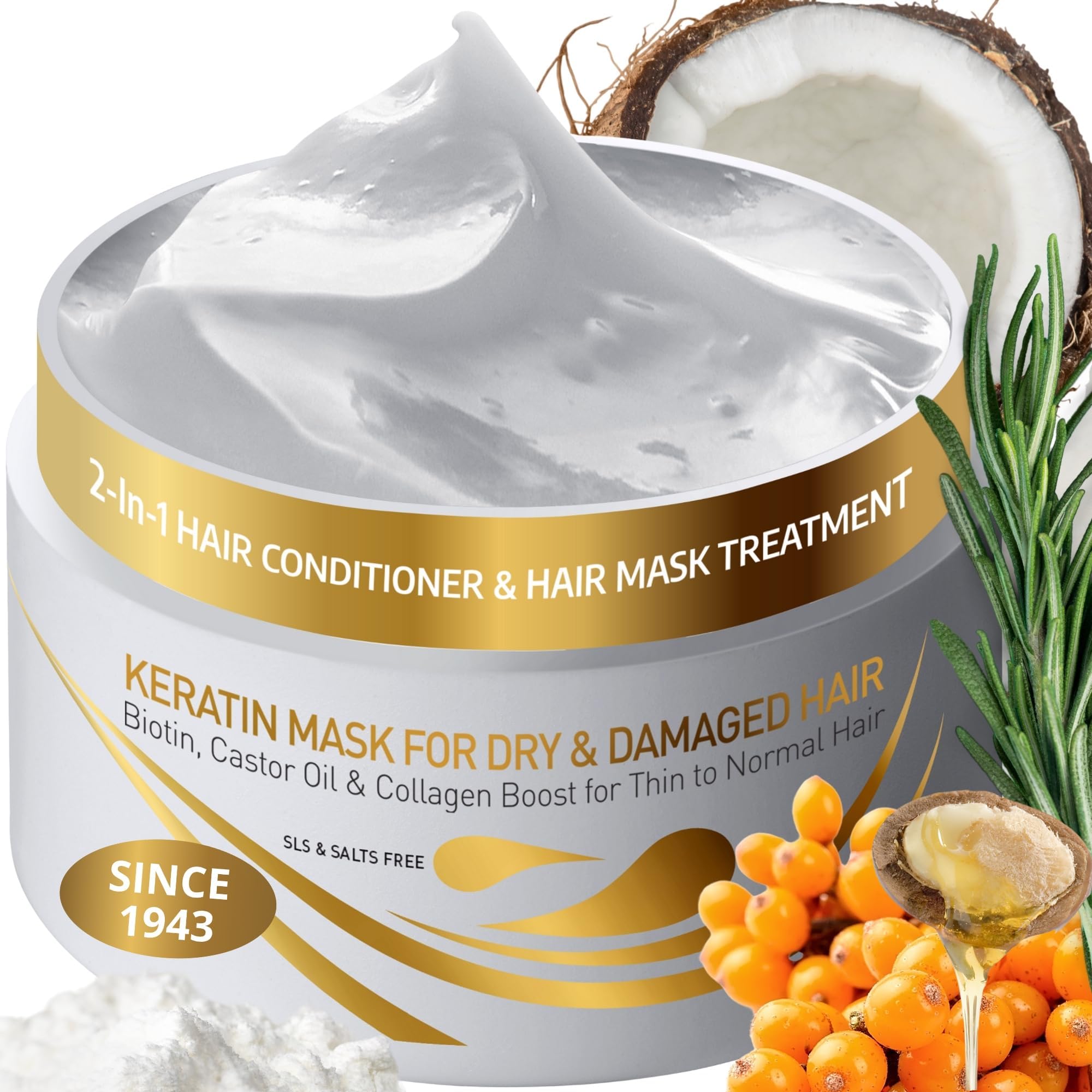 H.Y.+Vitamins Keratin Hair Mask Deep Conditioner - Keratin Protein & Moroccan Argan Herbal Complex - Deeply Conditions Dry & Damaged Hair and Scalp