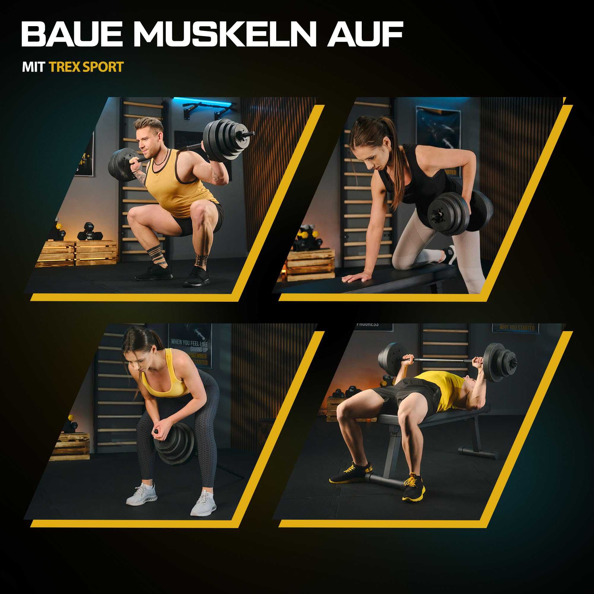 TREX SPORT Hantelscheiben Set 20 kg 27mm | Gewichte 2x5kg + 4x1,5kg + 4x1kg | Kunststoff Gewichte, Langhantelstangen, Gewichtsscheiben für Krafttraining und Fitness zuhause