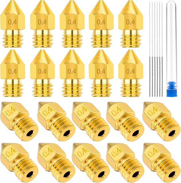 LUTER 20PCS 0.4mm 3D Printer Nozzles MK8 Extruder Nozzles + 5 PCS Stainless Steel Nozzle Cleaning Needles for Makerbot Creality CR-10
