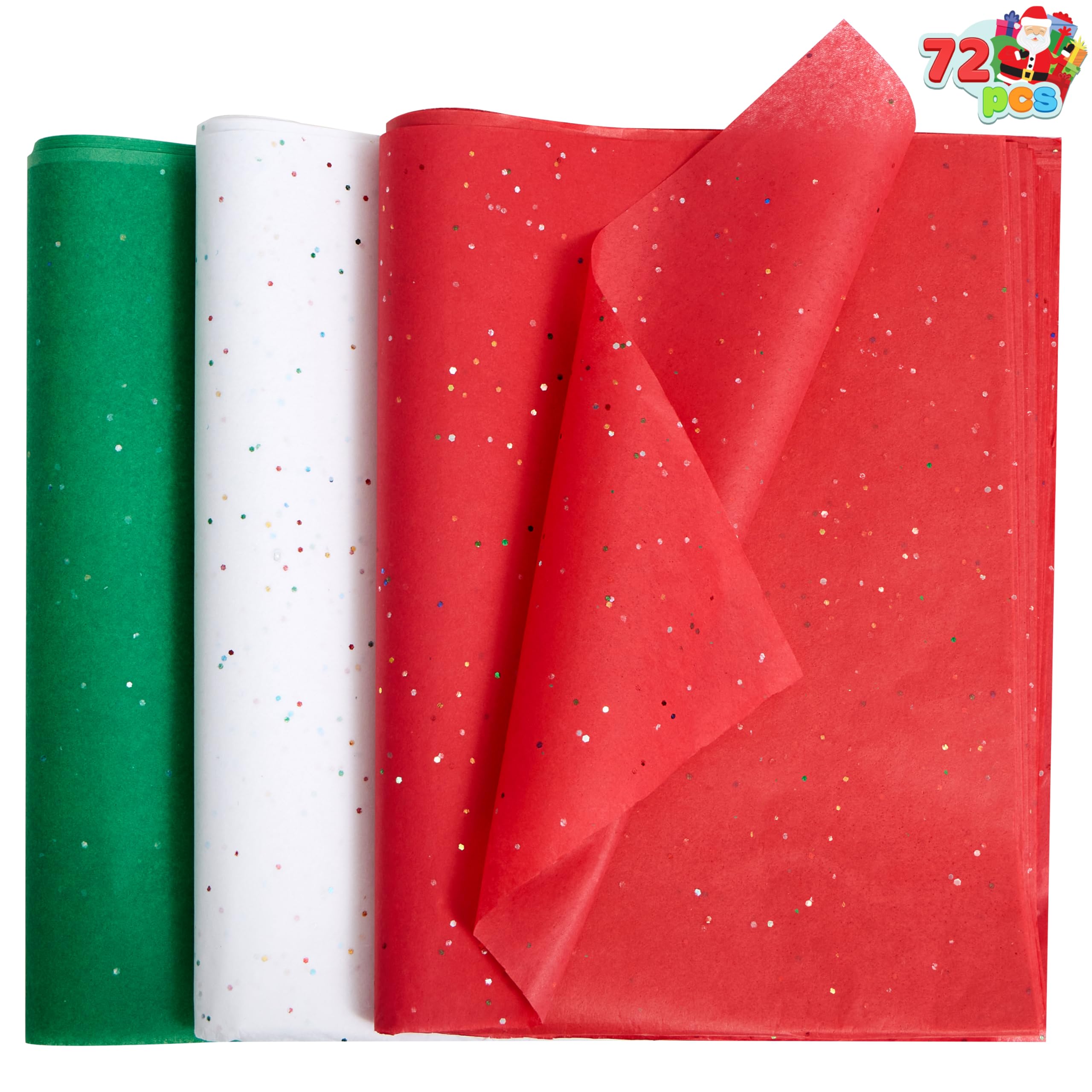 JOYIN 72 fogli di carta velina glitterata per sacchetti regalo, carta velina rossa verde bianca per confezioni regalo, 50,8 x 50,8 cm, carta da regalo natalizia per confezioni regalo fai da te