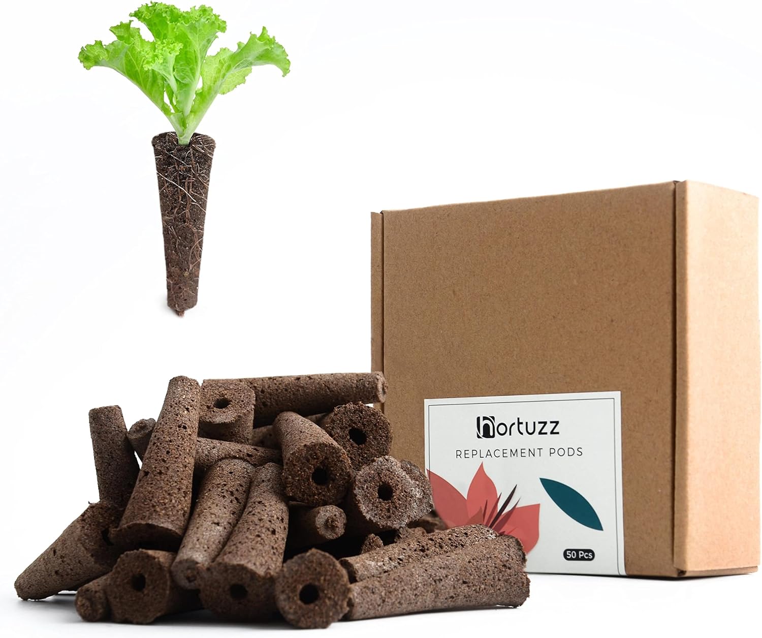 HORTUZZ Replacement Grow Sponges, 50 Pack, Compatible Hydroponics Growing System, EcoFriendly