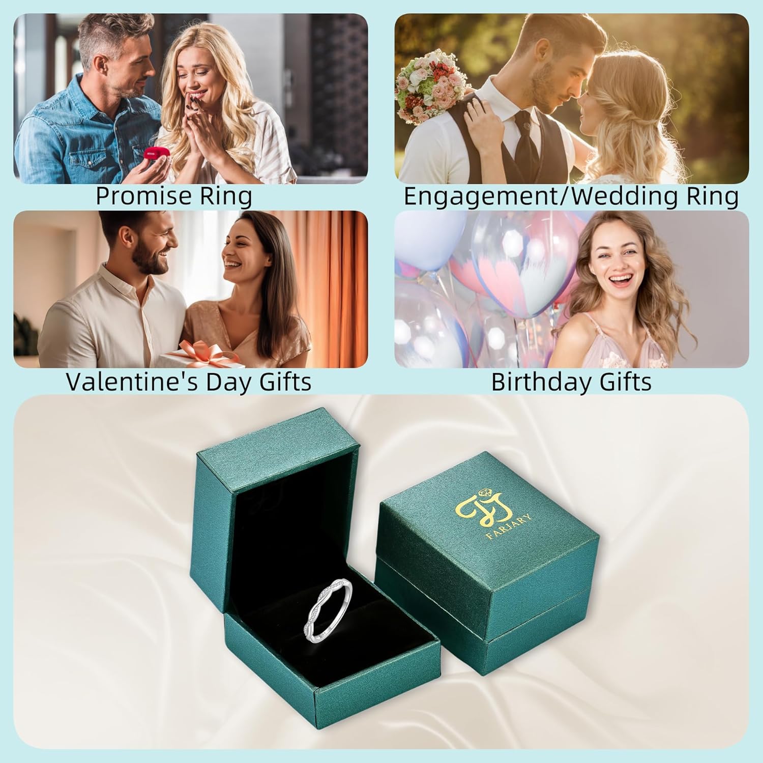 FJ Infinity Eternity Promise Ring 925 Sterling Silver Twisted Stackable Ring Wedding Band Statement Rings for Women