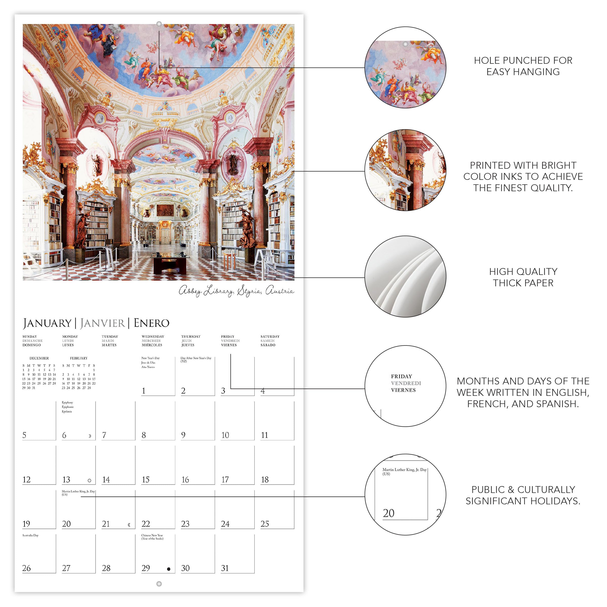 Snapklik.com : 2025 Libraries Wall Calendar 12” X 12” Thick Paper Home ...