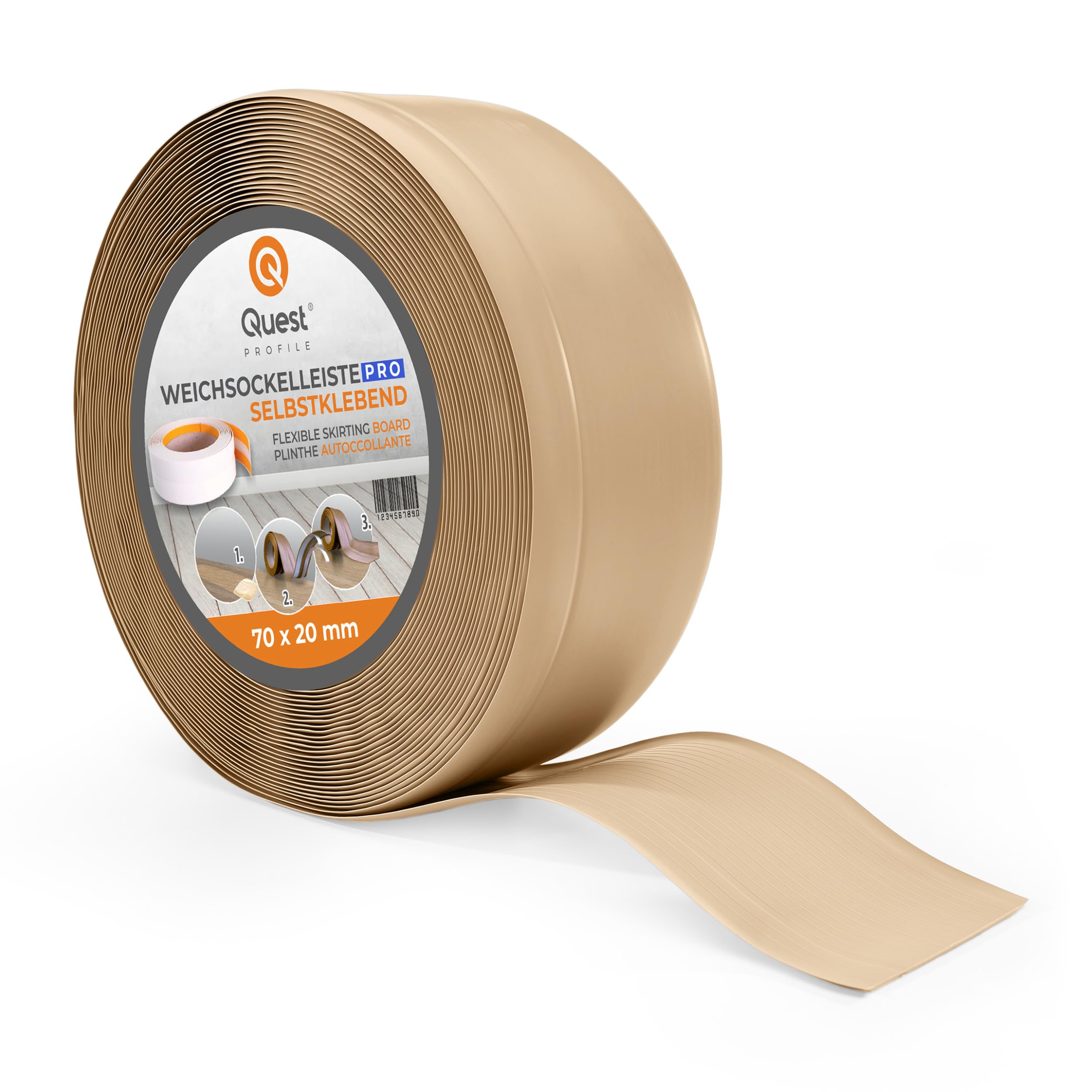 Quest Battiscopa Morbido 70 x 20 mm Flessibile - Sabbia, 15 mb | Zoccolo decorativo in PVC per pareti e pavimenti, resistente ad acqua e muffa, senza forare, resistente ai raggi UV