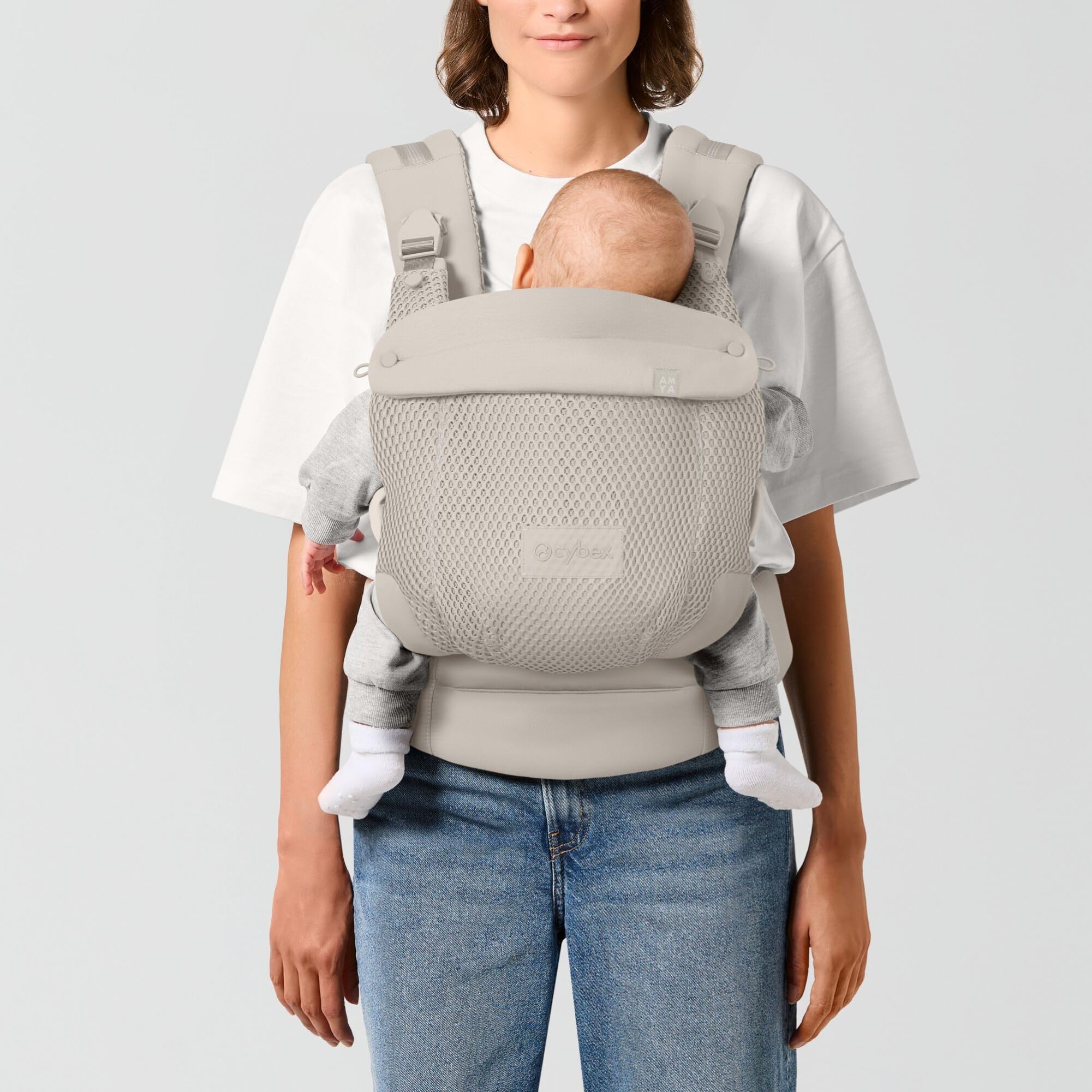 CYBEX Gold AMYA Mochila Portabebés, Desde Nacimiento Hasta 3 Años Aprox, Peso del Niño: Mín. 3,2 kg, Máx. 15 kg, Peso del Portabebés: 760 g, Diseño Autoadaptable, Tejido Transpirable, Dune Grey