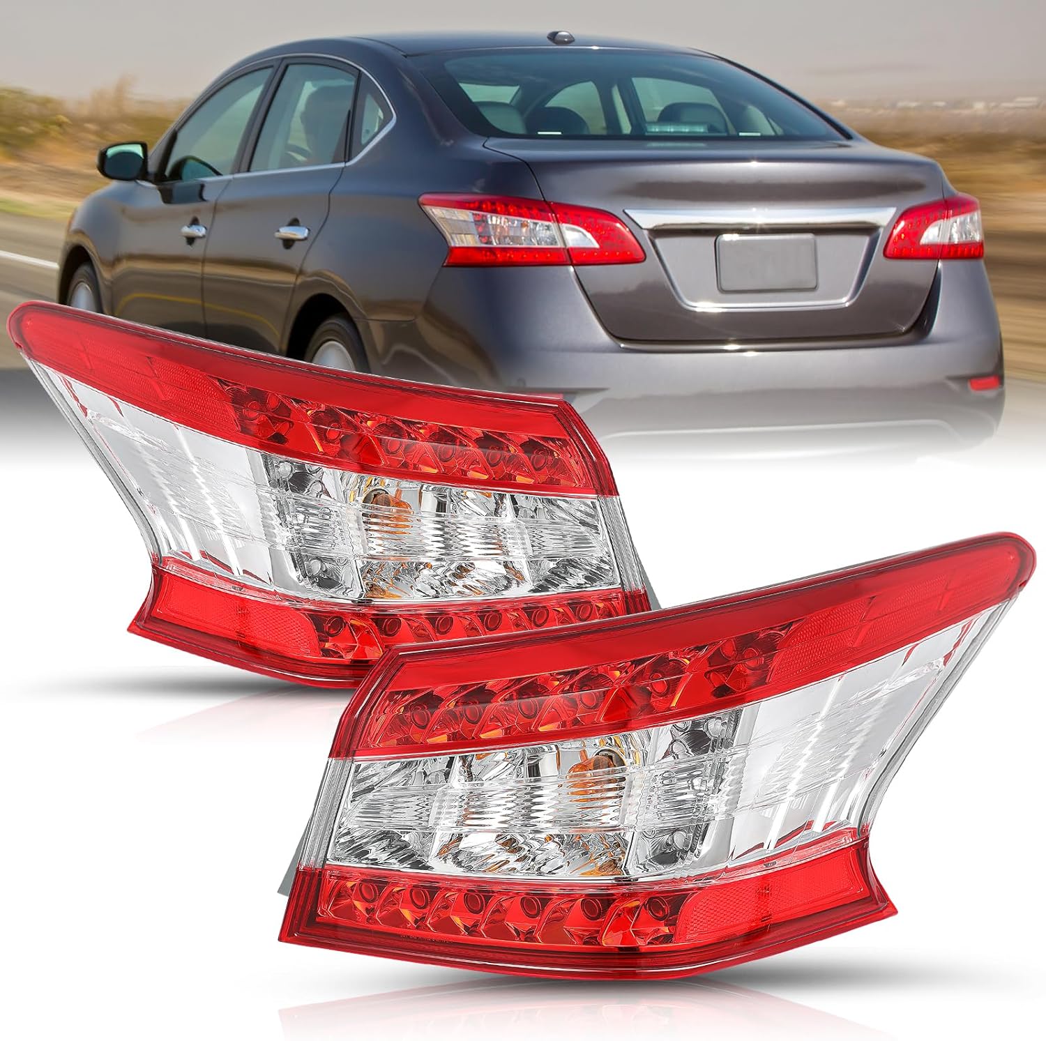 LED Tail Light Assembly Compatible with 2013 2014 2015 Nissan Sentra Left Driver Side Taillights Rear Tail Lamp Brake Light