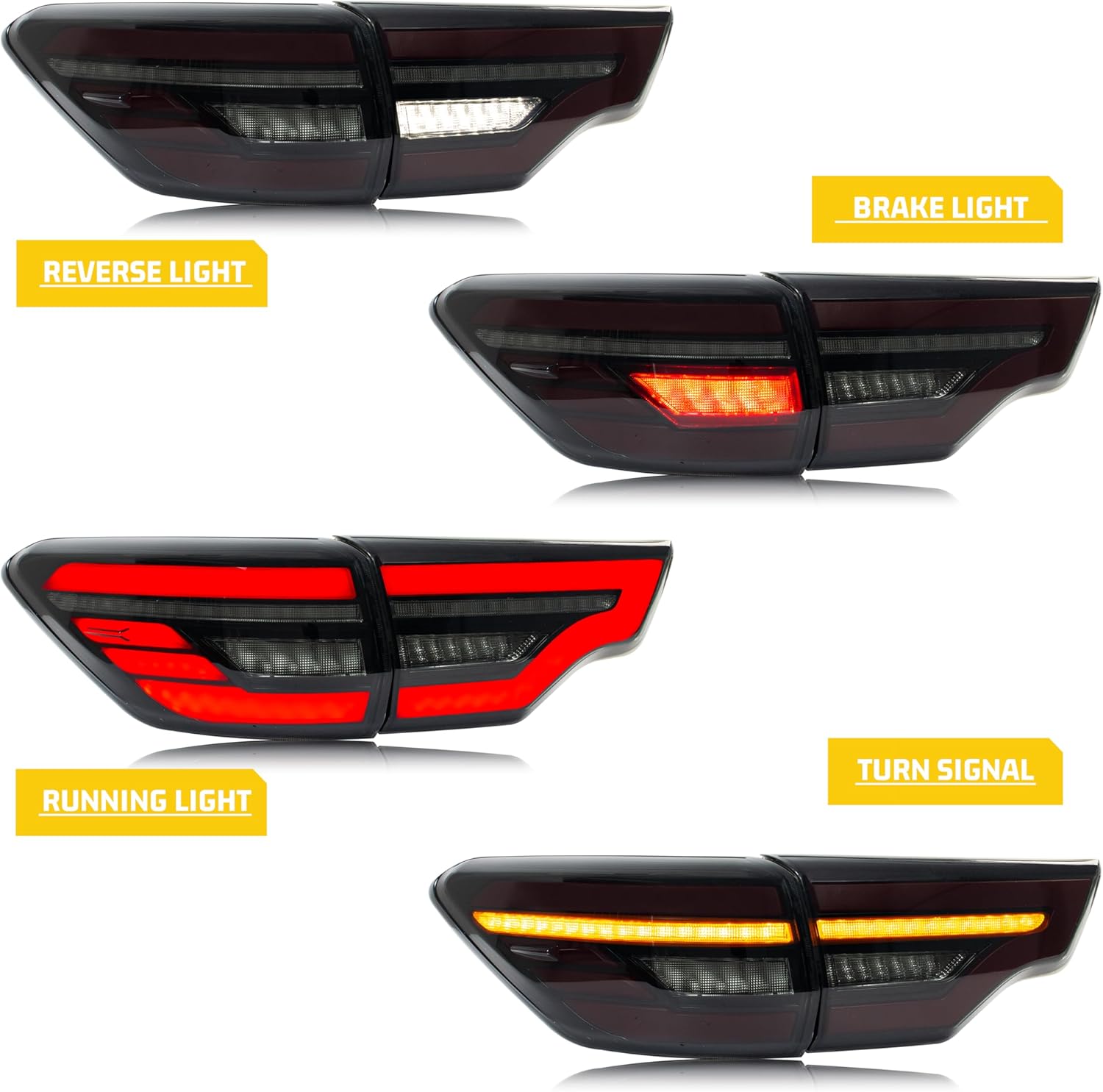 LED Tail Lights Assembly Compatible with Toyota Highlander 2015-2017 2018 2019 Start-up Animation Dynamic Turn Signal Rear Lamps Accessory
