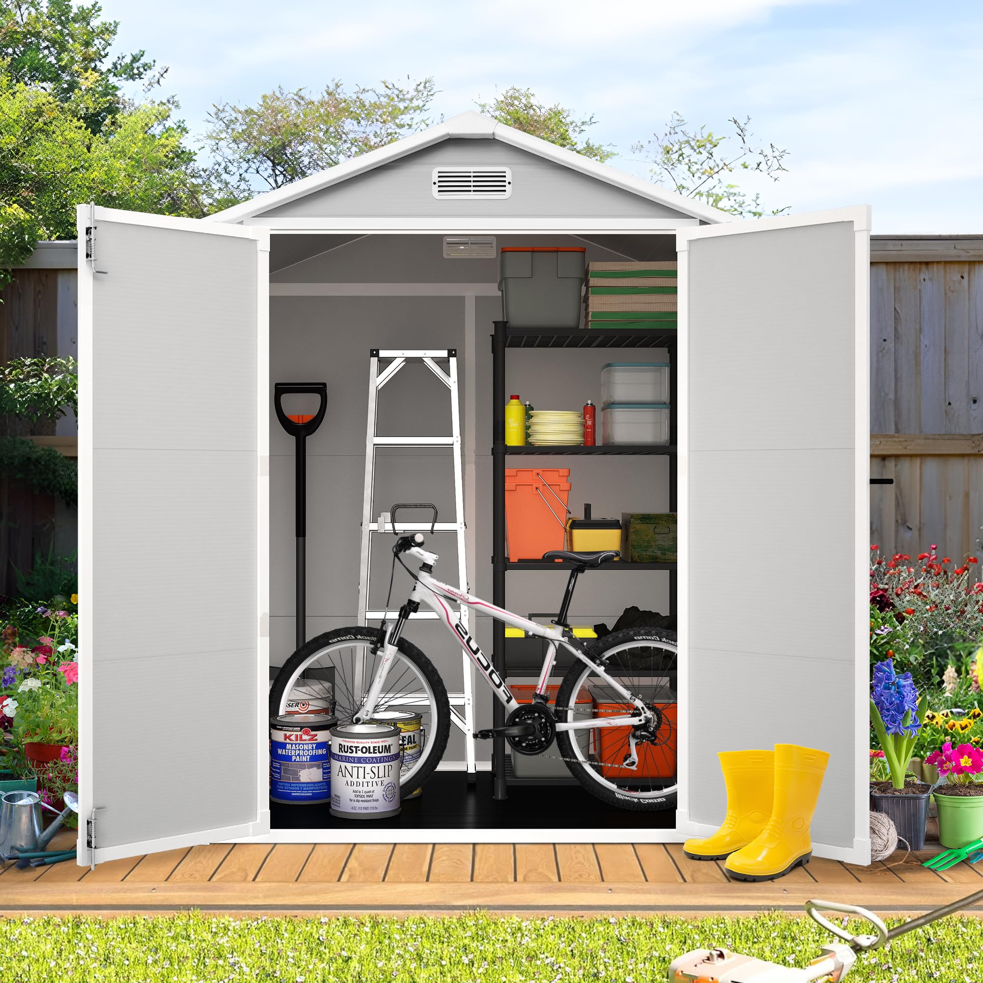 Amazon.com : HUGROVE 6 x 4 FT Resin Storage Shed Outdoor Storage Shed ...