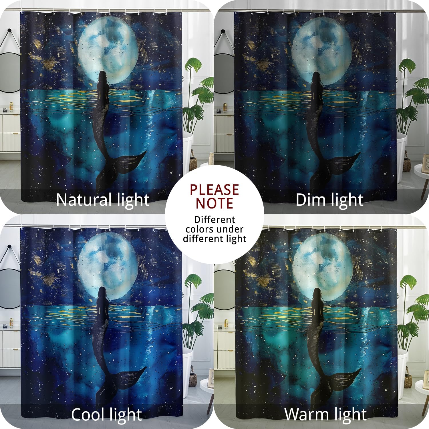 DESIHOM Cool Mermaid Shower Curtain Set 72" x 78" with Hooks, Funny Kids Oil Painting Anime Boys Girls Bathroom Decor, Fun Ocean Children Bath Accessories Polyester Fabric