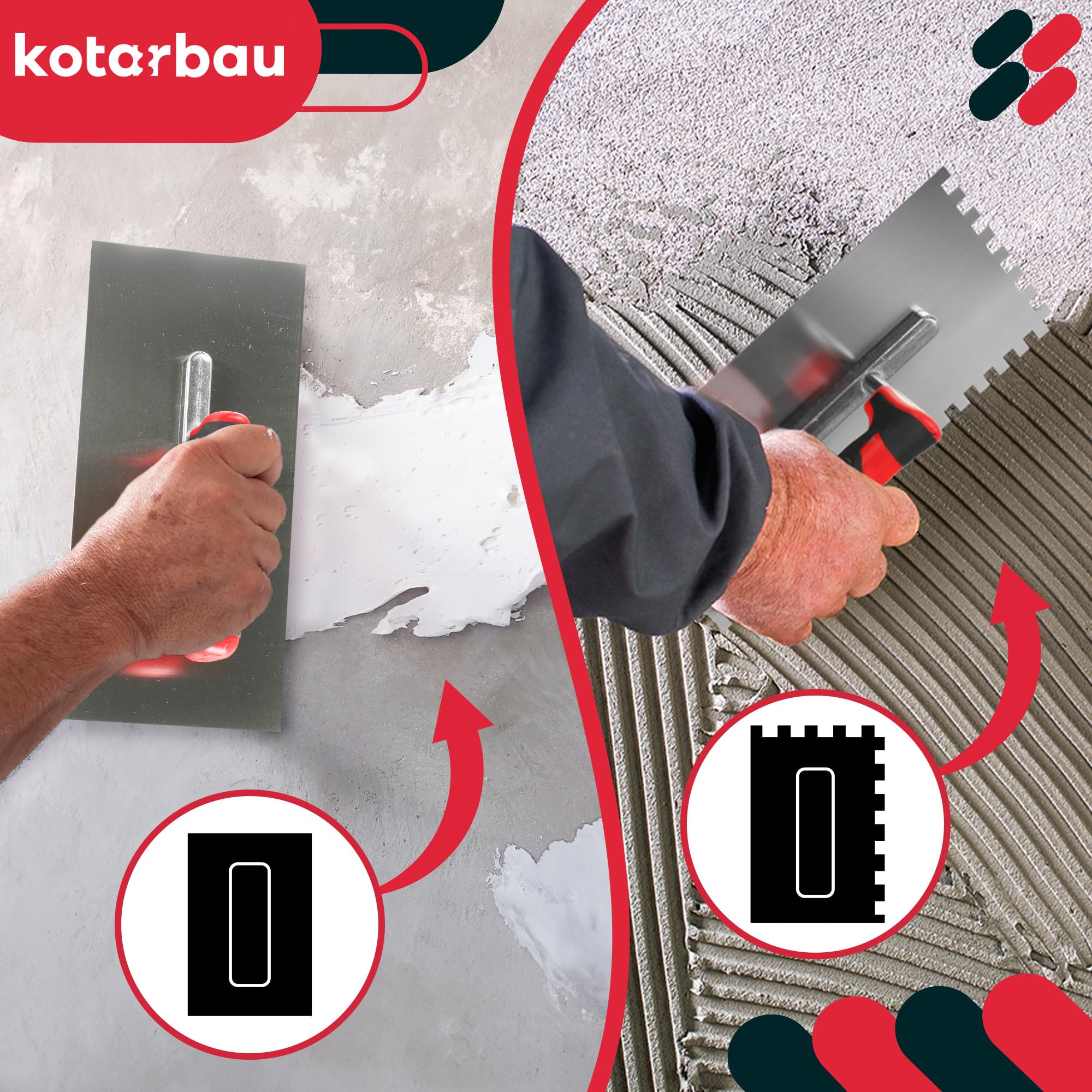 Kotarbau® Truelle de lissage en Acier Inoxydable 270 x 128 mm avec Denture 10 x 10 mm pour Pose de carrelage, Disque de lissage, avec poignée Souple