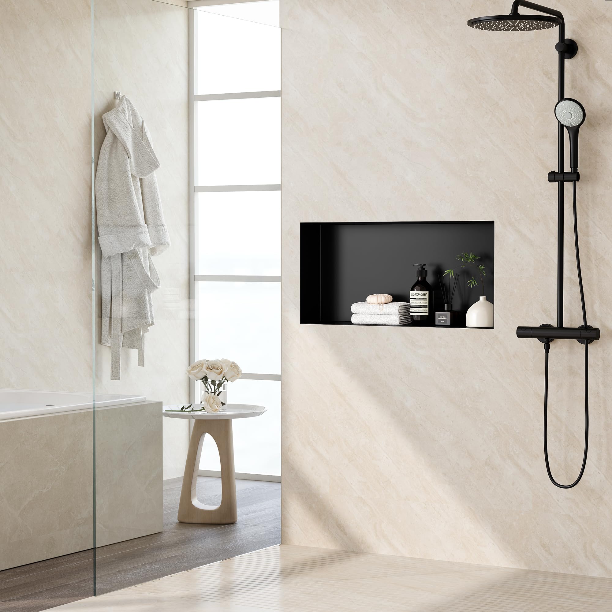 Neodrain Wandnische Dusche Edelstahl Duschnische Randlos Einzelregal Lagerung für Badezimmer 60 x 30 cm, Schwarz