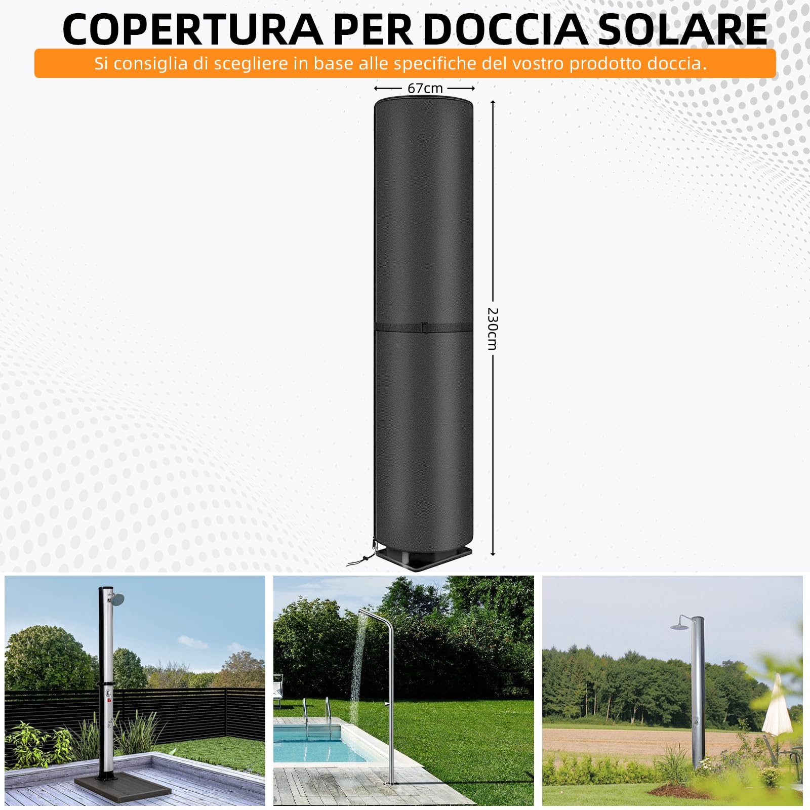 Copertura per doccia solare impermeabile, antivento, resistente ai raggi UV, in robusto tessuto Oxford, protezione per doccia da giardino, doccia esterna, doccia piscina 230x67 cm, nero