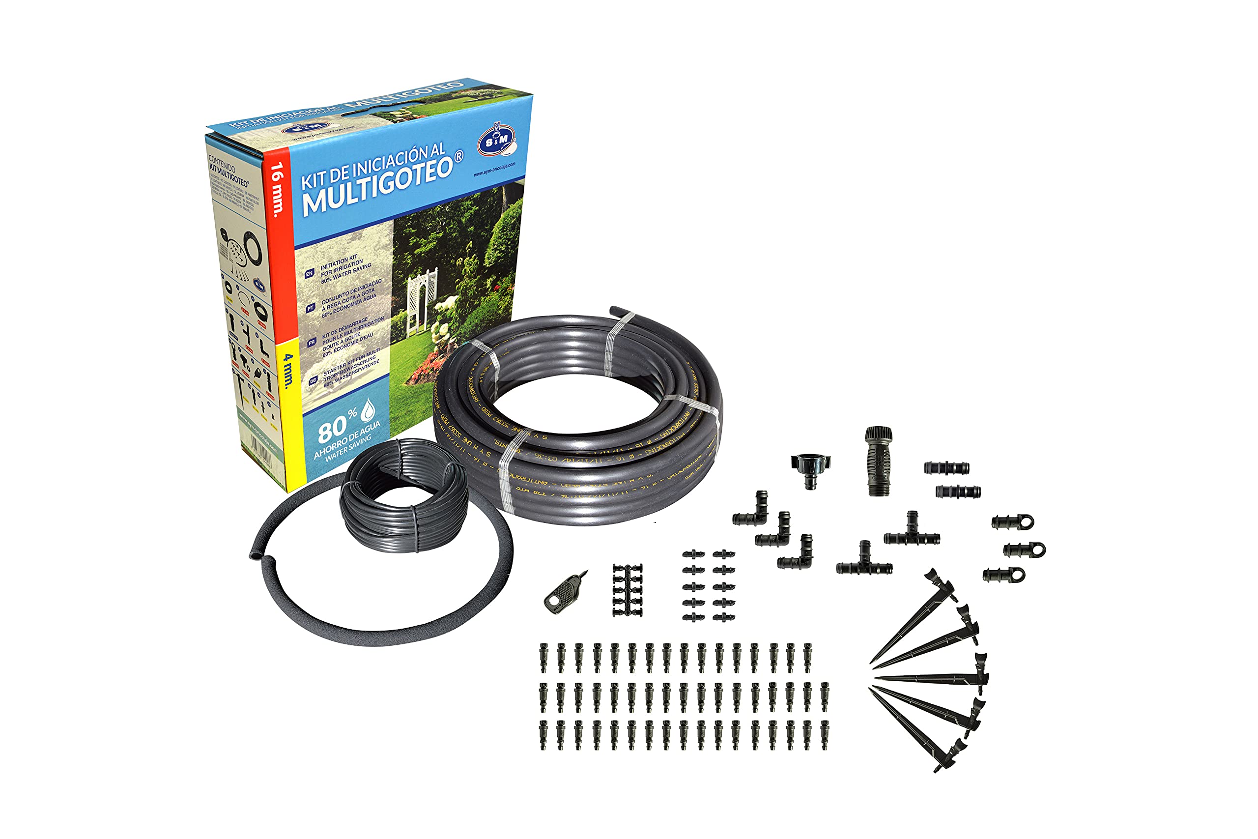 S&M 544286 Kit di Inizio per irrigazione a Goccia per terrazze, orti e vasi, Nero