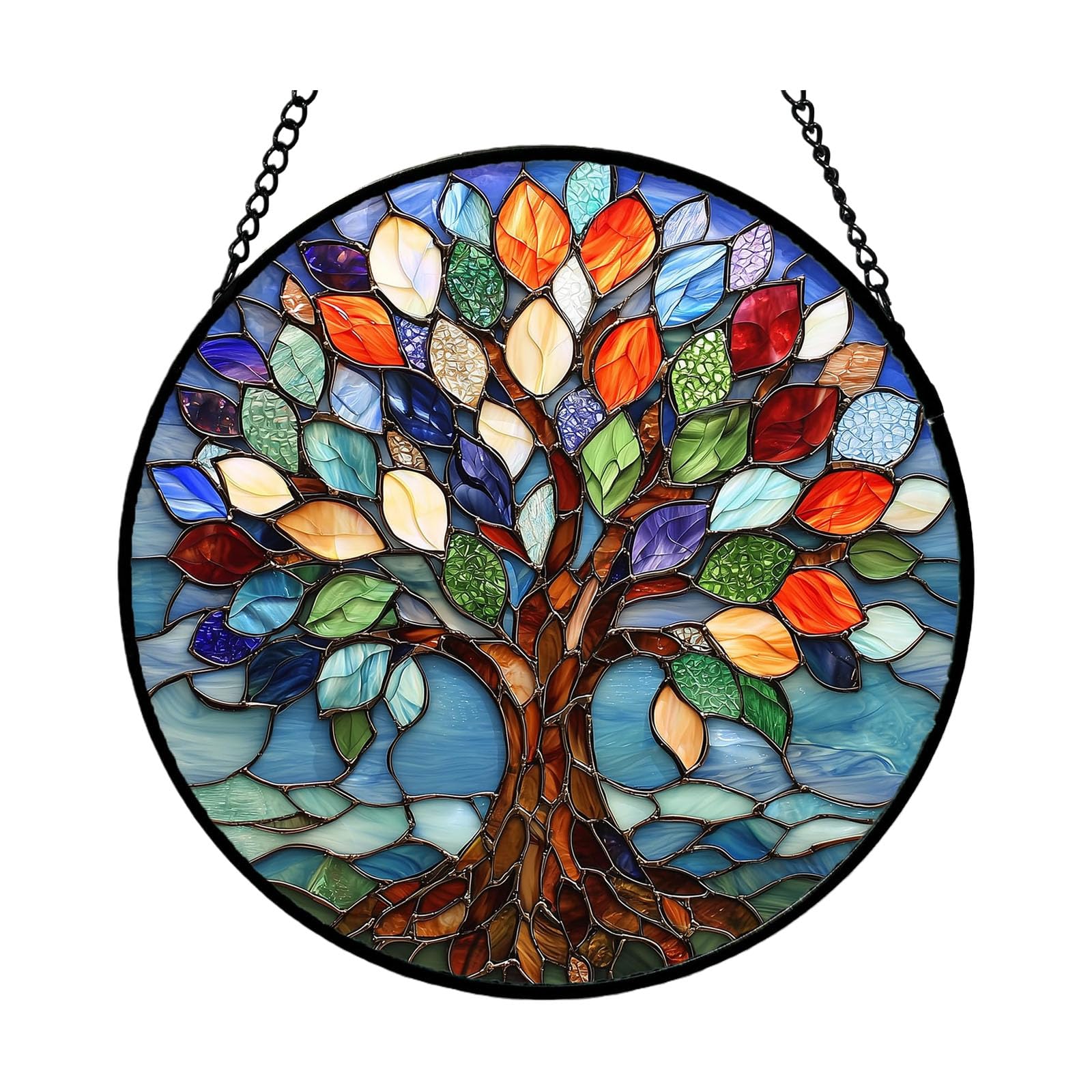 Stained Glass Window Hangings Colorful 2D Tree Suncatchers Decors for Home Garden Yard Ornament Housewarmings Gift Stained Glass Window Hanging