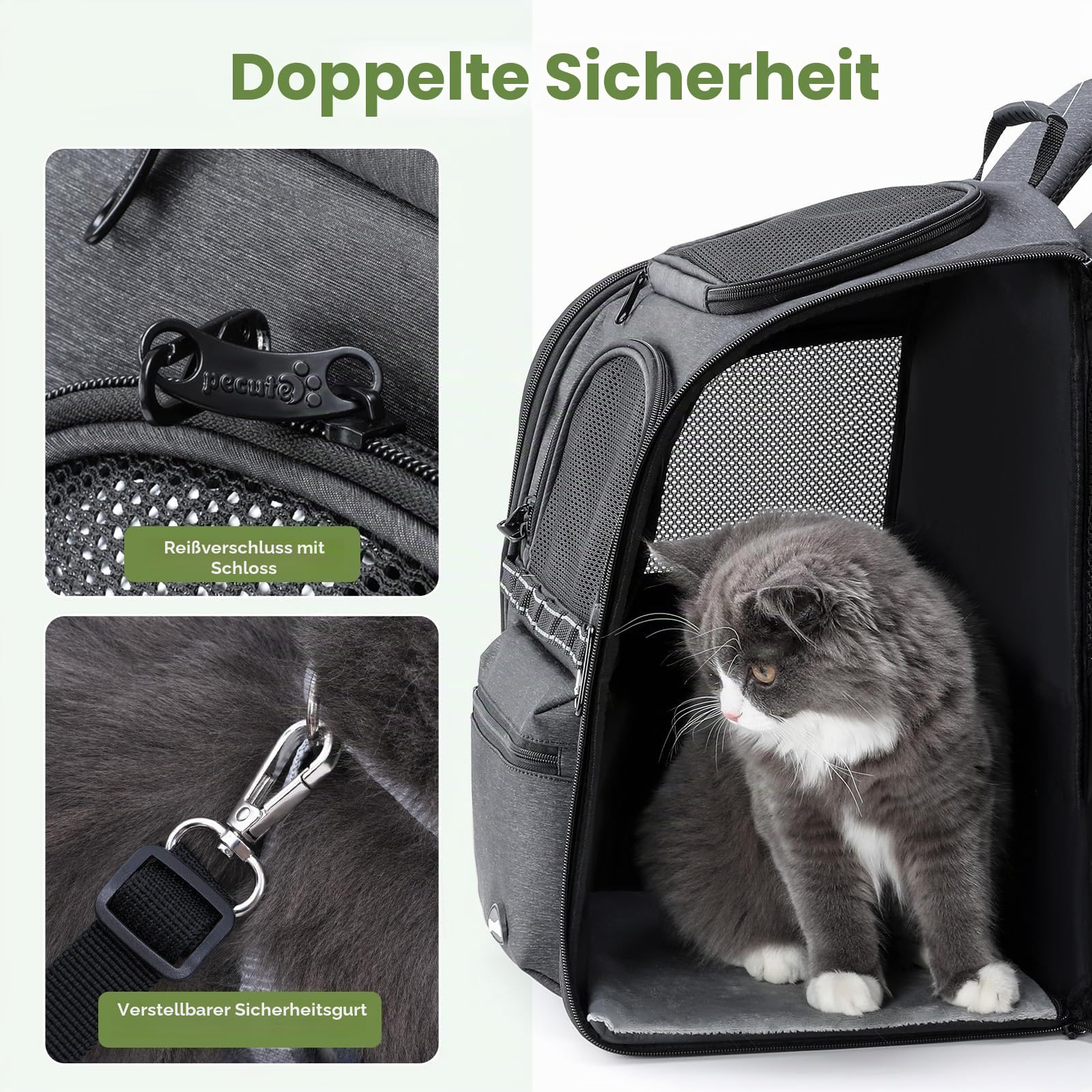 Pecute Katzenrucksack Hunderucksack Haustier Rucksack, Belastung Verringern Hundetasche, Katzentasche, Entlastungssystem Katzen Rucksack, Faltbar und Leicht, Atmungsaktiv, geeignet für Tiere bis 6 kg