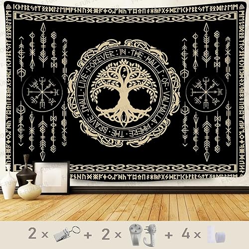 F-FUN SOUL Tapiz nórdico Vikings franela suave de 80 x 60 pulgadas árbol de la vida vikingo Yggdrasil runa celta mitología estética escandinava F-FUN SOUL Tapiz nórdico Vikings franela suave de 80 x 60 pulgadas árbol de la vida vikingo Yggdrasil runa celta mitología estética escandinava