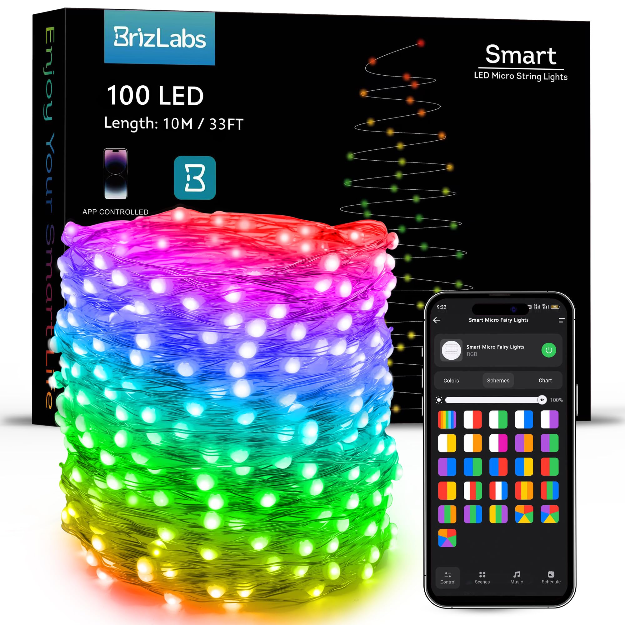 Photo 1 of BrizLabs Smart July 4th Lights, 33ft 100 LED Red White Blue Fairy Lights Work with Alexa/Google Home, WiFi Xmas Light Dimmable RGB Color Changing Twinkle Starry Light for Xmas Home Party Halloween