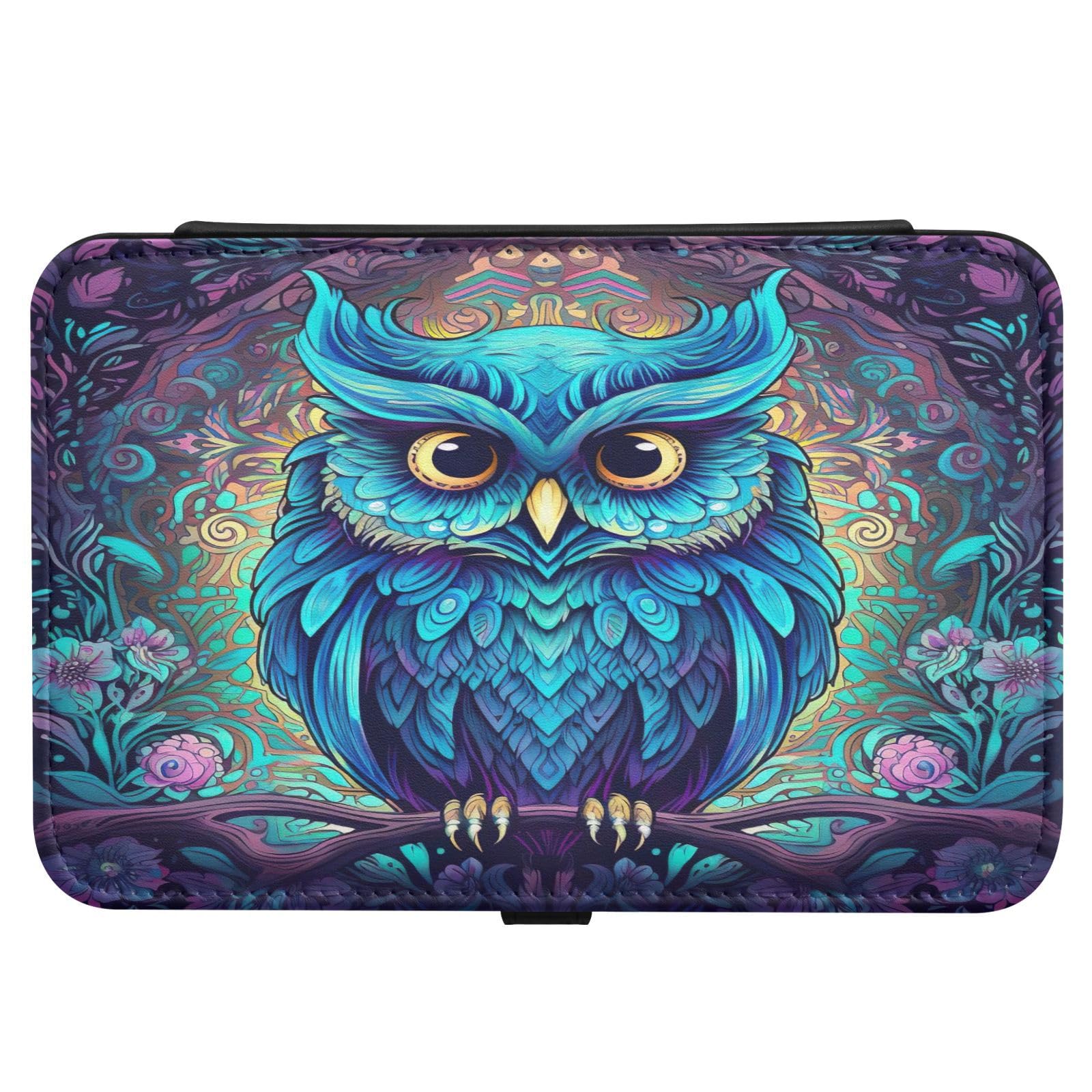 Haskirky Abstract Blue Owl Jewelry Box Portable PU Leather Travel Jewelry Organize for Women Jewelry Storage Display Holder for Ring, Necklace, Earring