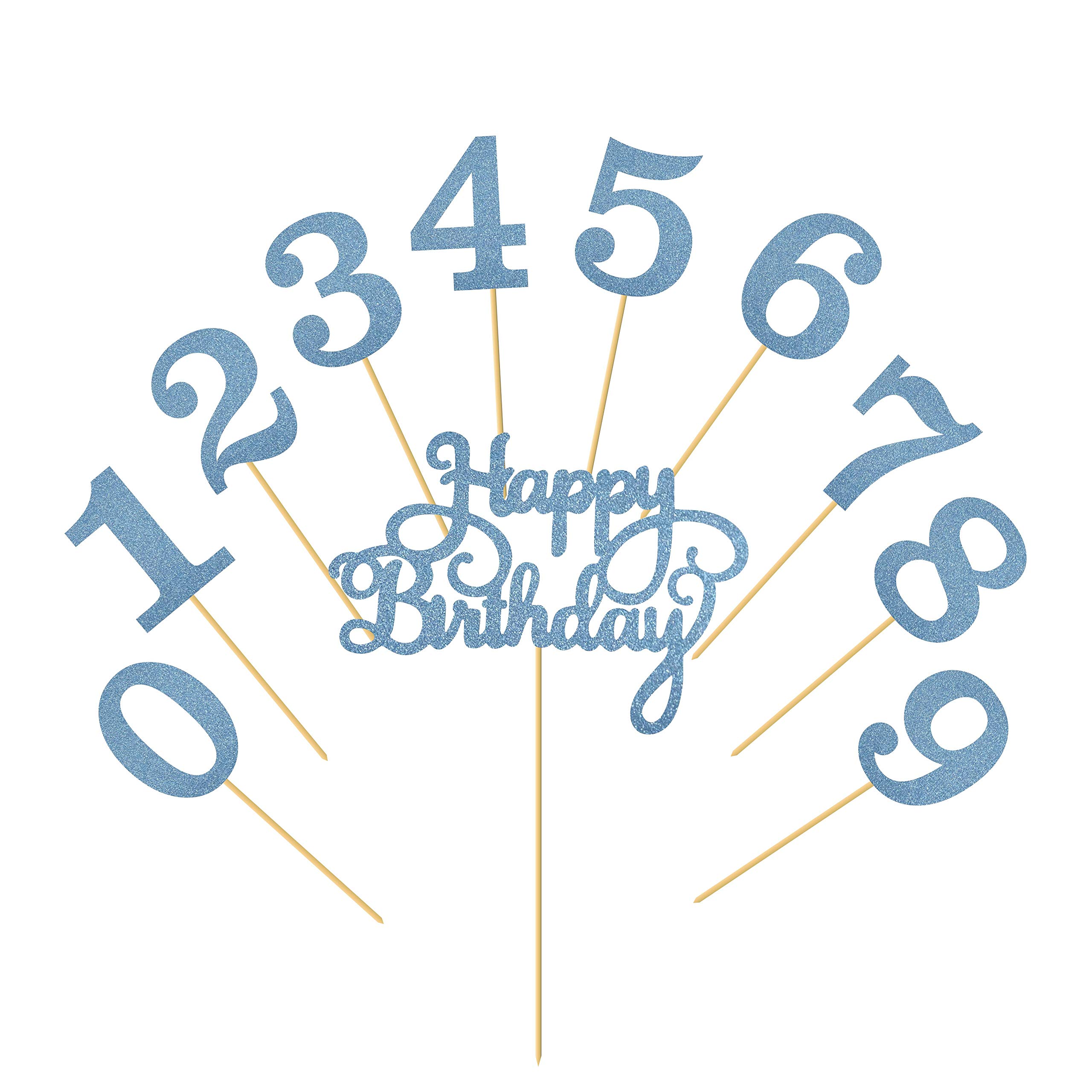 SVM CRAFT® Blue Glitter 0-9 Cake Topper and Happy Birthday Cake Topper for 18th-21th-30th-40th-50th-60th-70th-80th-90th Birthday Party Decoration Supplies of Set 22 (B084WYXFJ6) Amazon Price History, Amazon Price Tracker