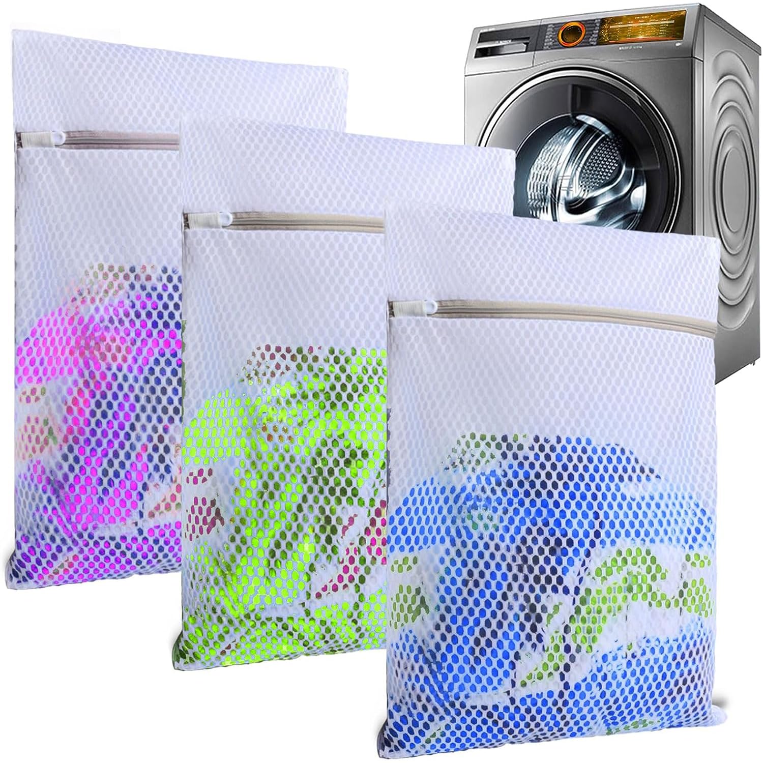 ALMEKAQUZ 3Pack Mesh Laundry Bags for Washing Machine Ideal for Delicates, Lingerie, Bras, and Shoes - Durable, Breathable, and Zippered Wash Bag for Travel and Home Protect Your Clothes(12x16 Inches)